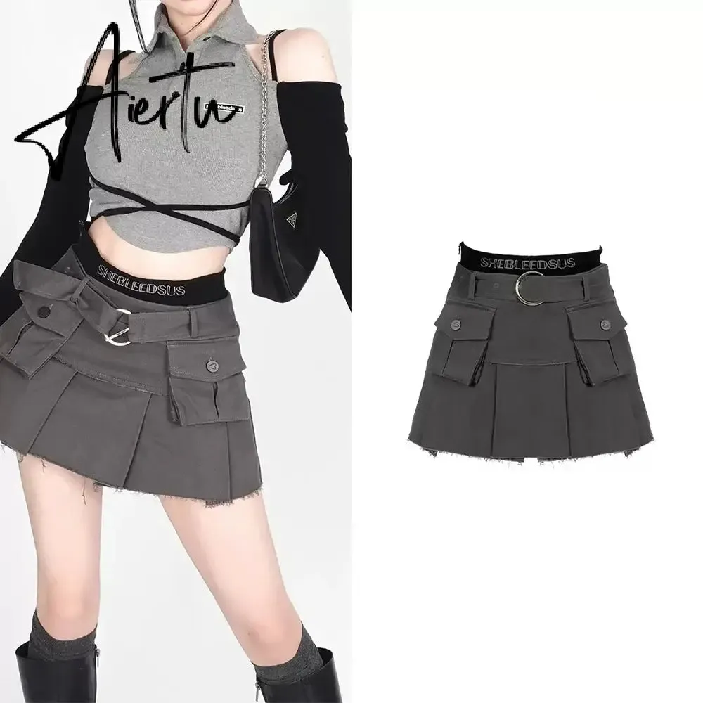 Aiertu Retro Y2k Clothes Solid Cargos Skirts Women Streetwear Mini Skirts Women Vintage Sexy Clubwear Fashion Denim Short Skirt