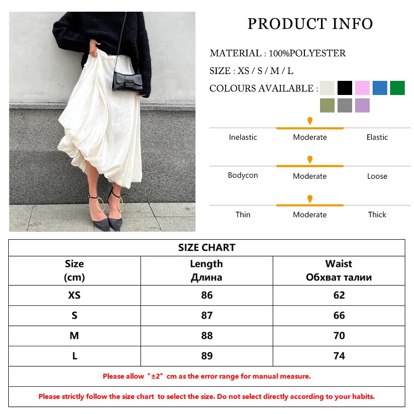 Ashore Shop Trend Long Puffy Beige Satin Skirts Office Lady Ankle-Length Skirt Casual Loose Skirt