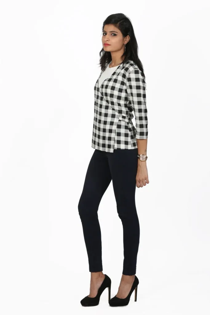 Black & White Checks Wrap Top