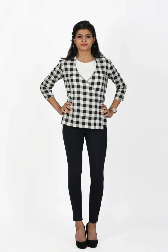 Black & White Checks Wrap Top