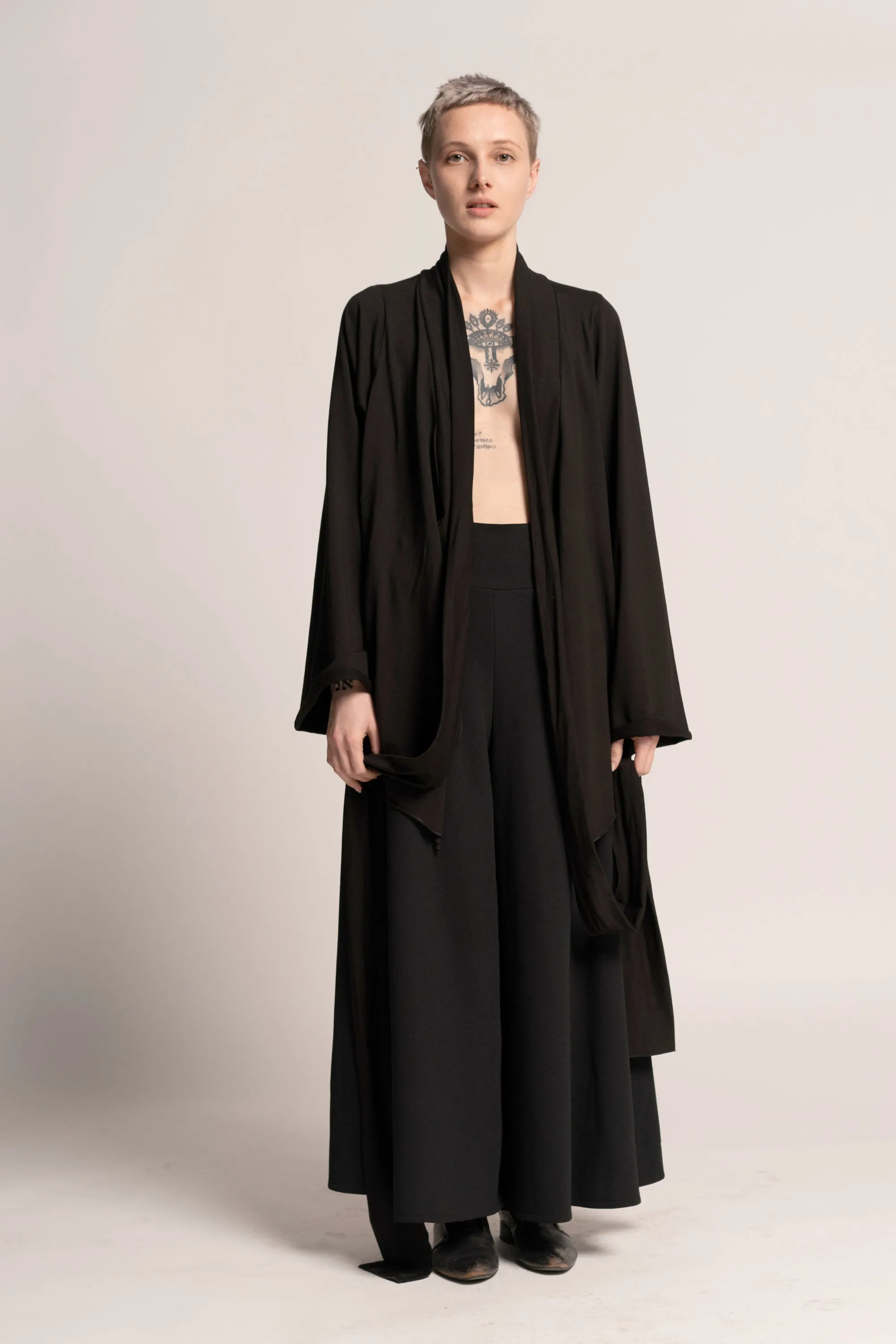 Black Bell Sleeve Wrap Kimono Cardigan