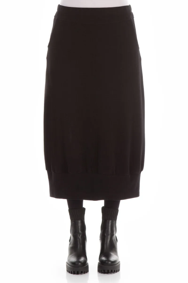 Black Cotton Midi Skirt