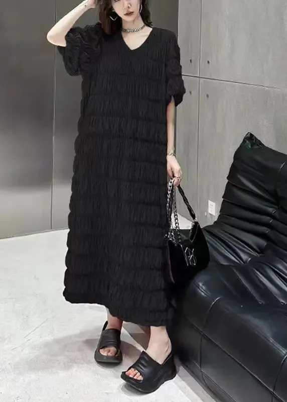 Black Wrinkled Vacation Chiffon Long Dresses Summer ML1213