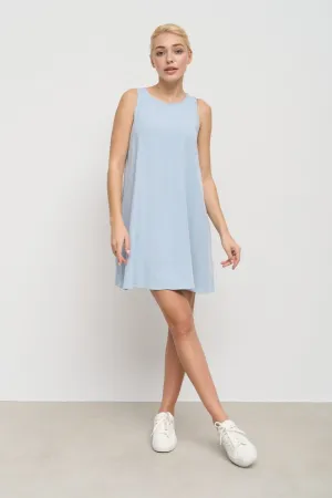 Blue Loose-fit Mini Dress with Pockets