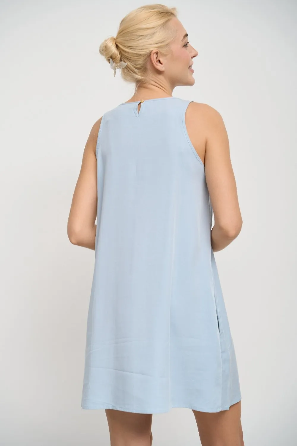 Blue Loose-fit Mini Dress with Pockets