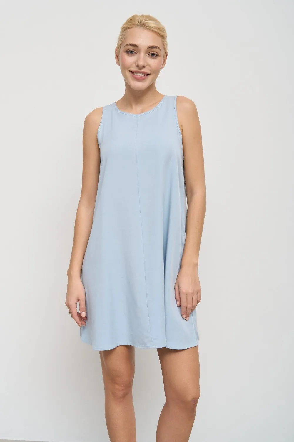 Blue Loose-fit Mini Dress with Pockets