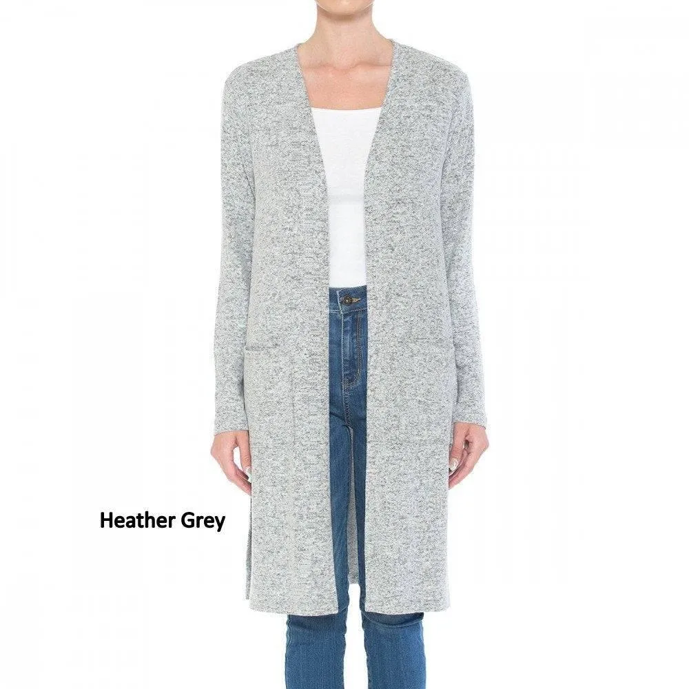 Brushed Hacci Double Pocket Long Sleeve Duster Cardigan