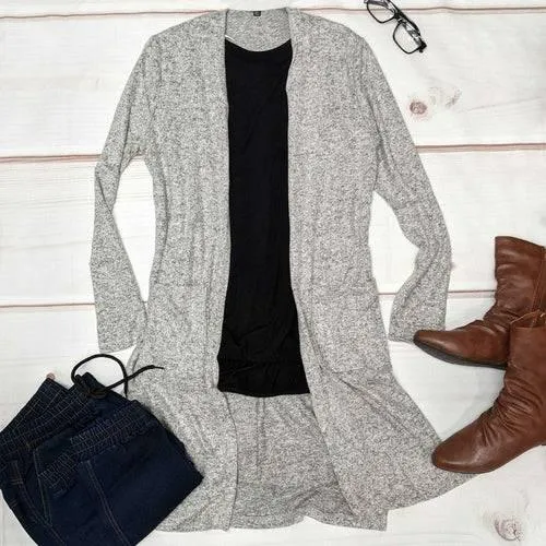 Brushed Hacci Double Pocket Long Sleeve Duster Cardigan