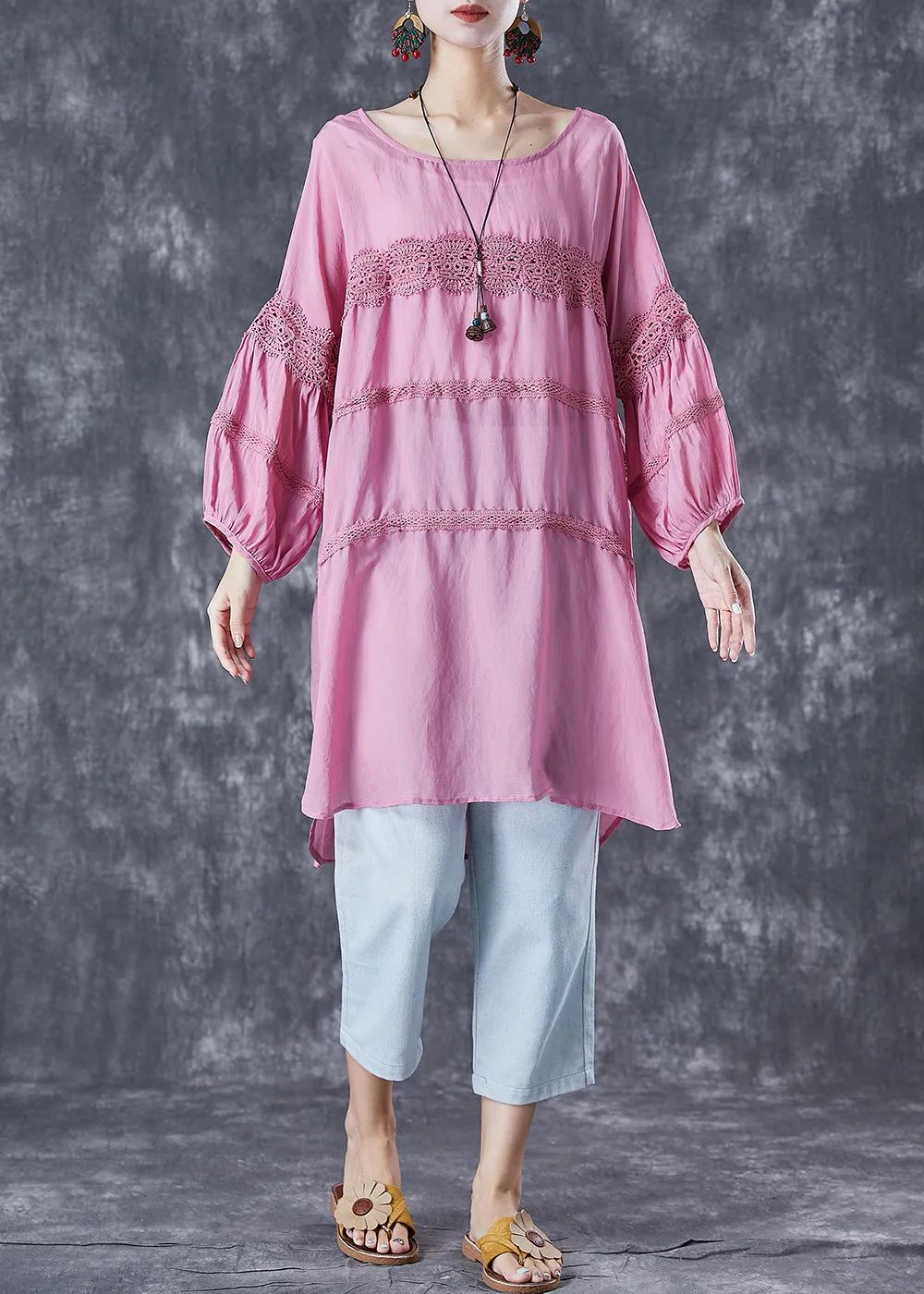 Casual Rose Oversized Patchwork Cotton Robe Dresses Summer TD1048