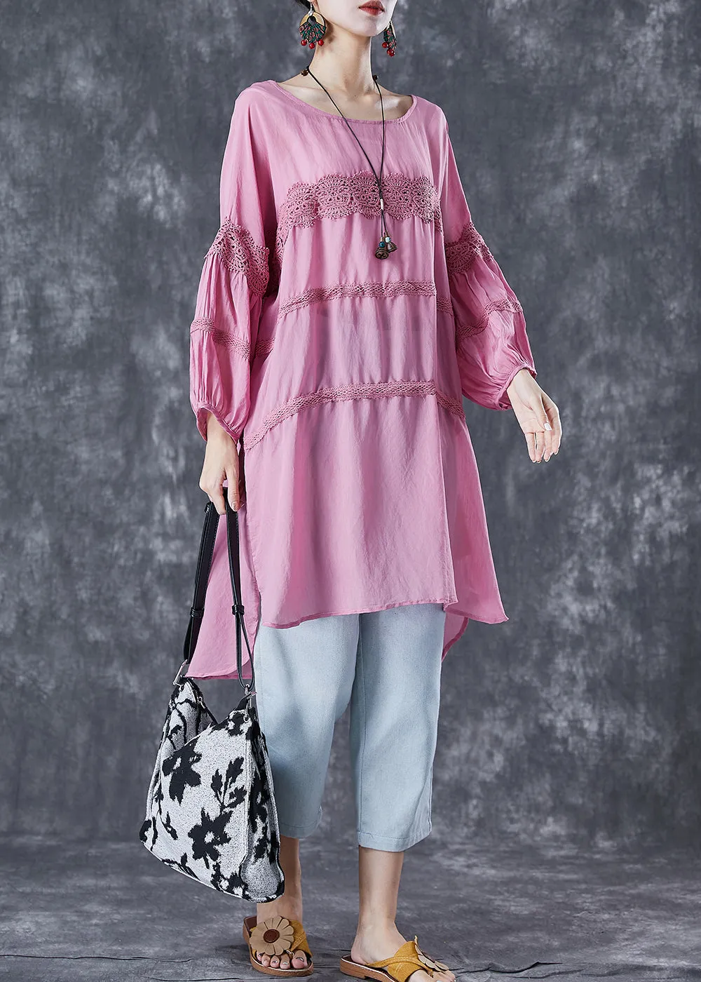 Casual Rose Oversized Patchwork Cotton Robe Dresses Summer TD1048