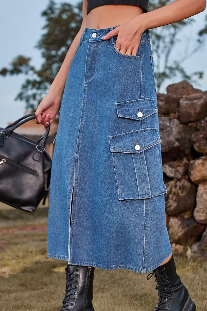 Casual Street Solid Slit High Waist Denim Skirts