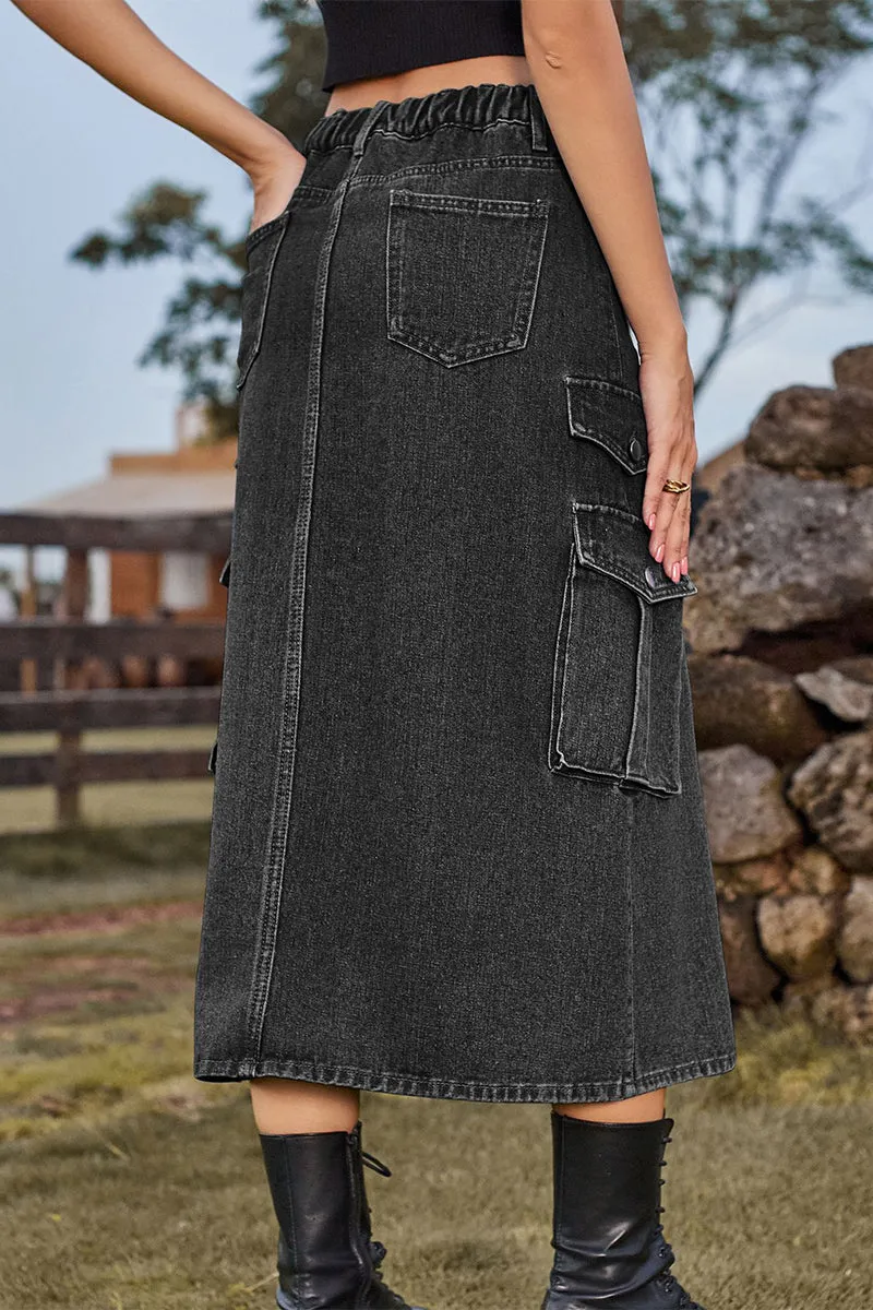 Casual Street Solid Slit High Waist Denim Skirts