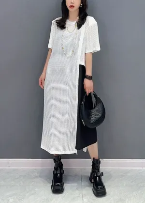 Casual White O Neck Patchwork Hollow Out Cotton Dresses Summer LY5734