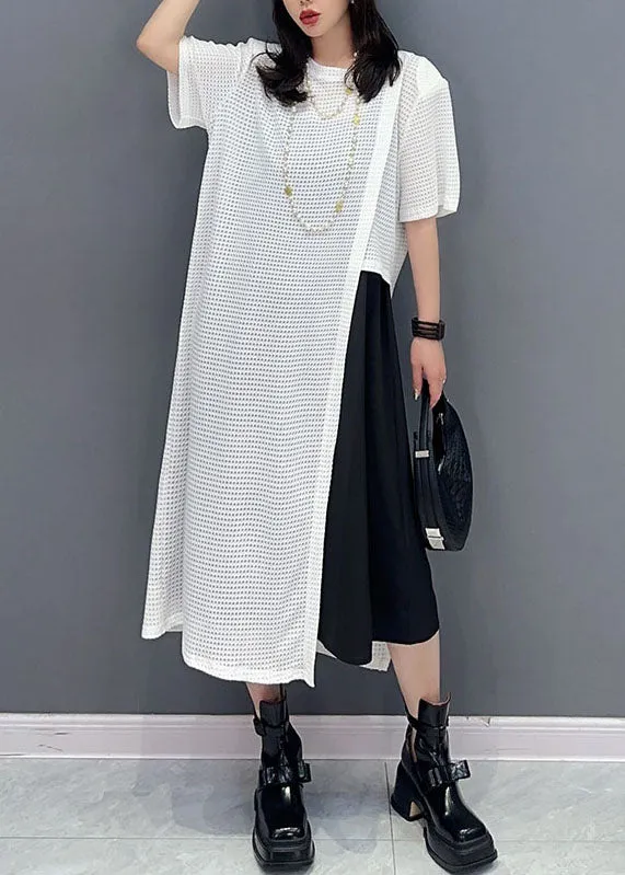 Casual White O Neck Patchwork Hollow Out Cotton Dresses Summer LY5734