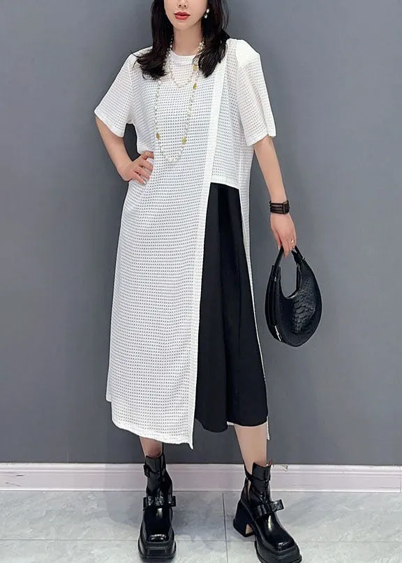 Casual White O Neck Patchwork Hollow Out Cotton Dresses Summer LY5734