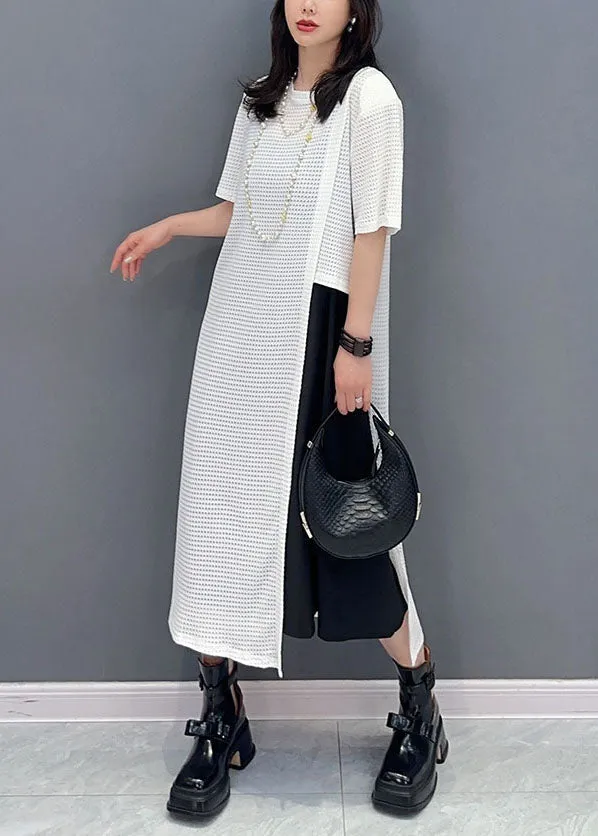 Casual White O Neck Patchwork Hollow Out Cotton Dresses Summer LY5734