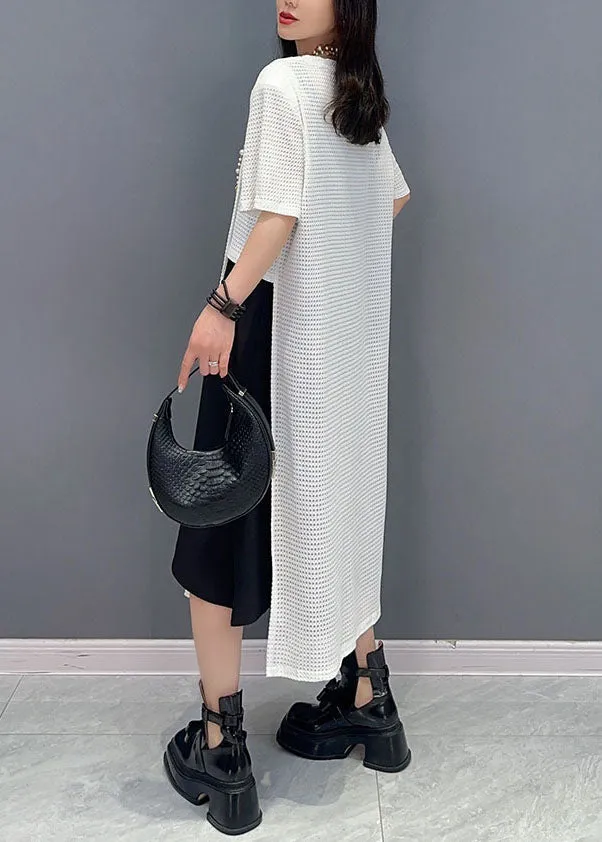 Casual White O Neck Patchwork Hollow Out Cotton Dresses Summer LY5734