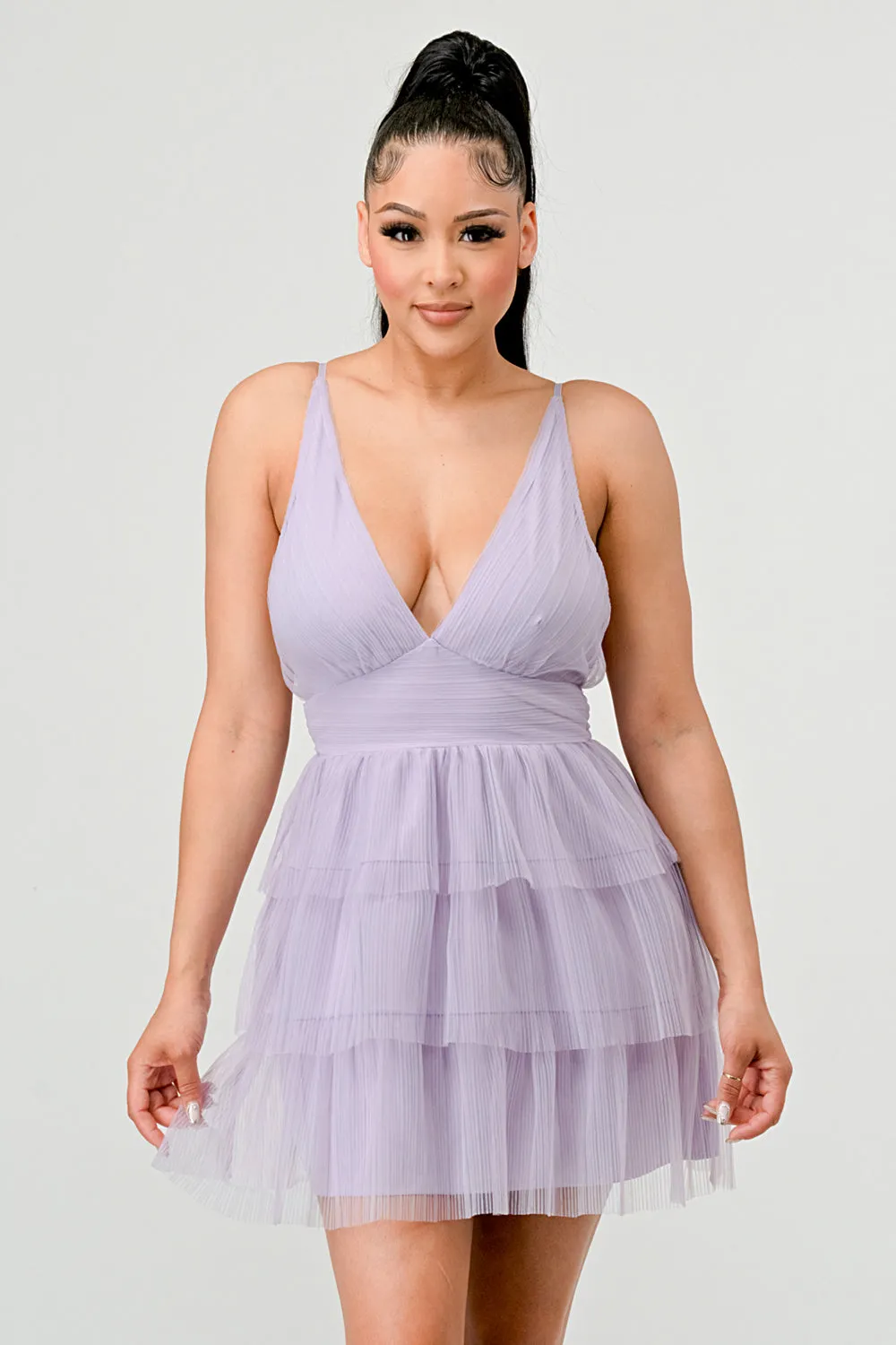 CHIFFON RUFFLED TIERED FIT AND FLARE MINI DRESS