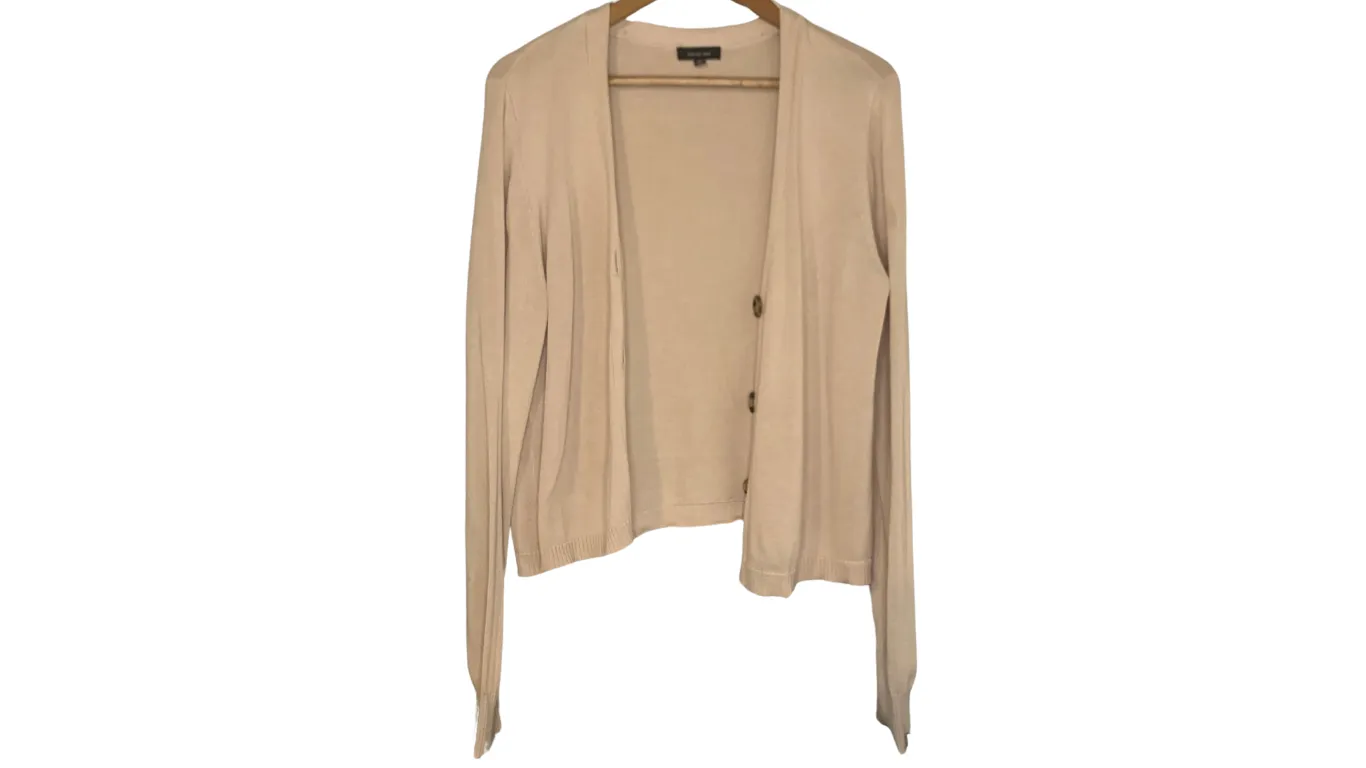 Classic Beige Button-Up Cardigan Sweater, M