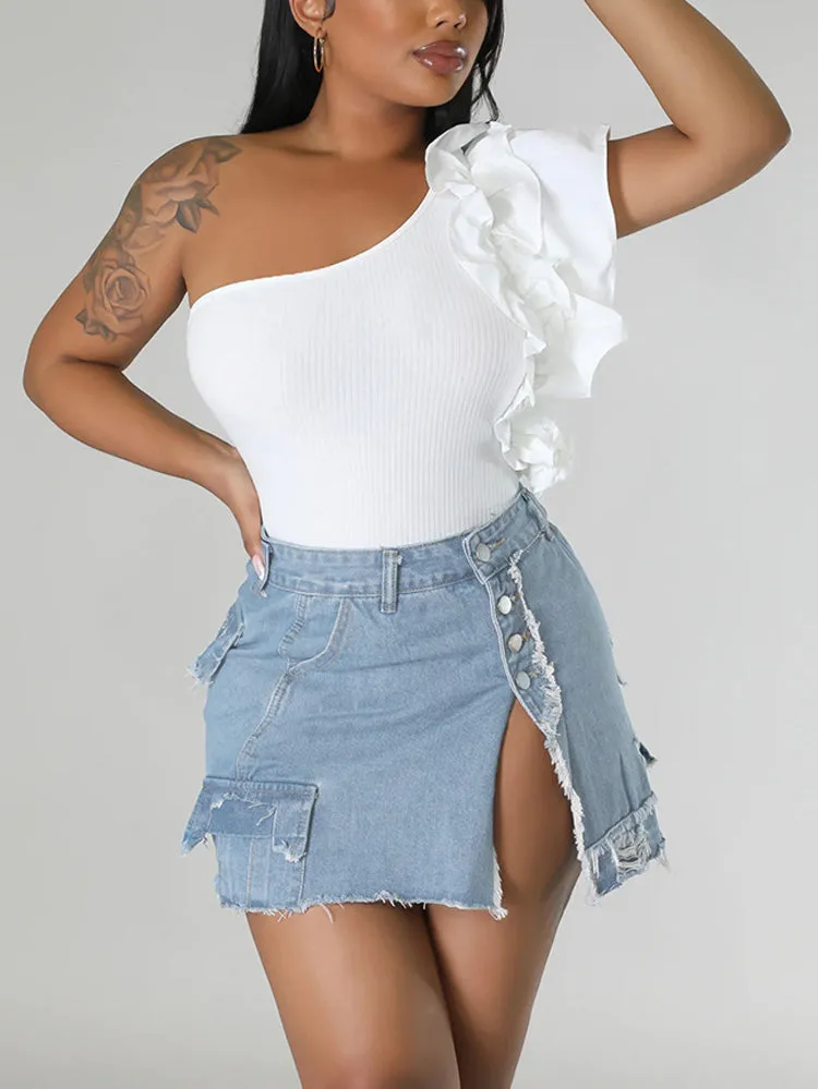 Denim Pocket Graceful Patched Mini Skirt