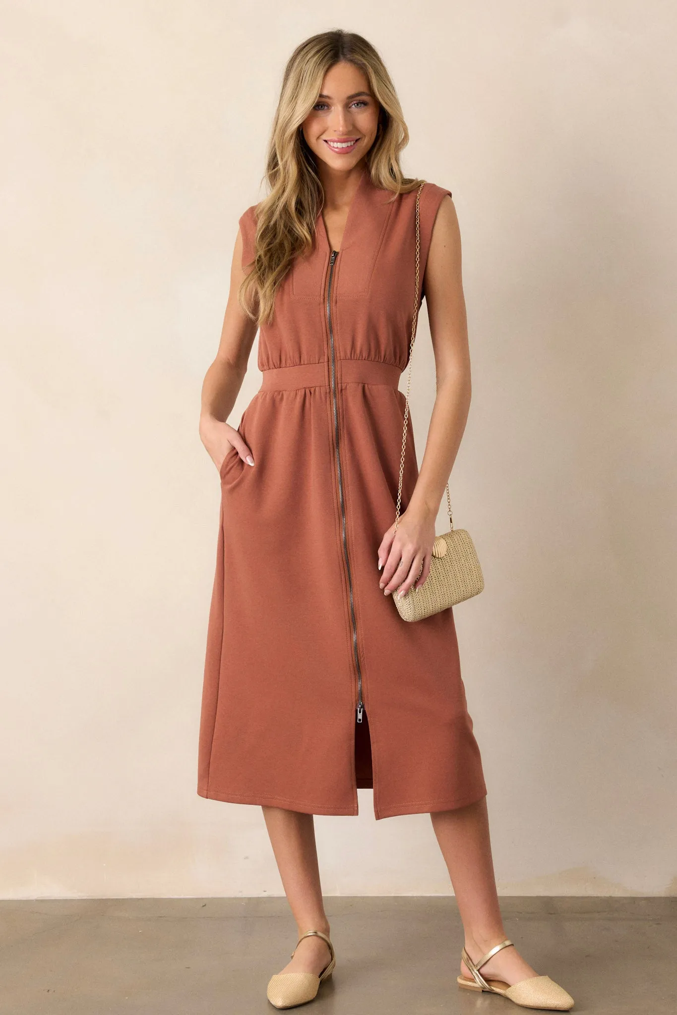 Distant Sun Terracotta Sleeveless Midi Dress