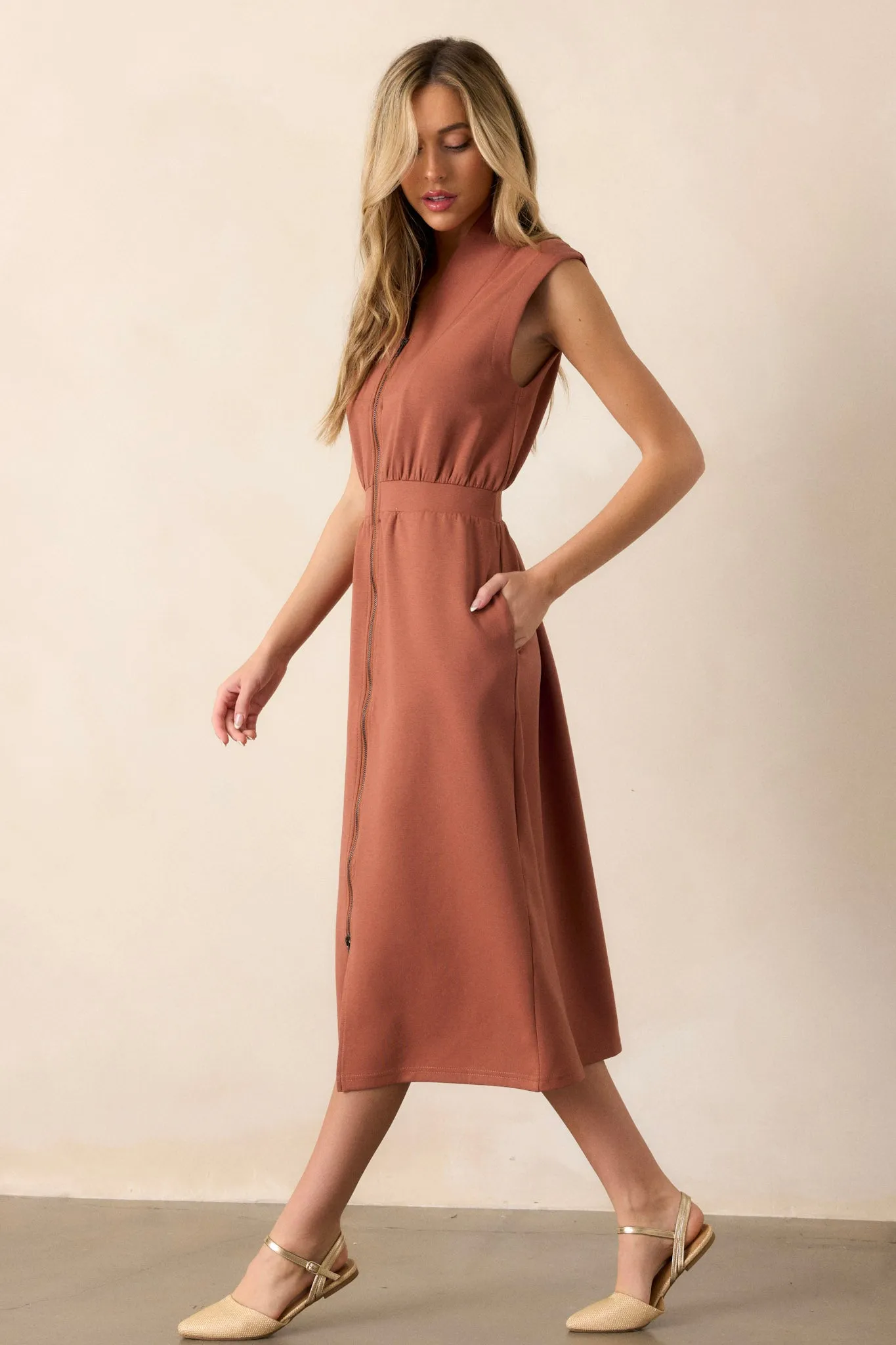 Distant Sun Terracotta Sleeveless Midi Dress