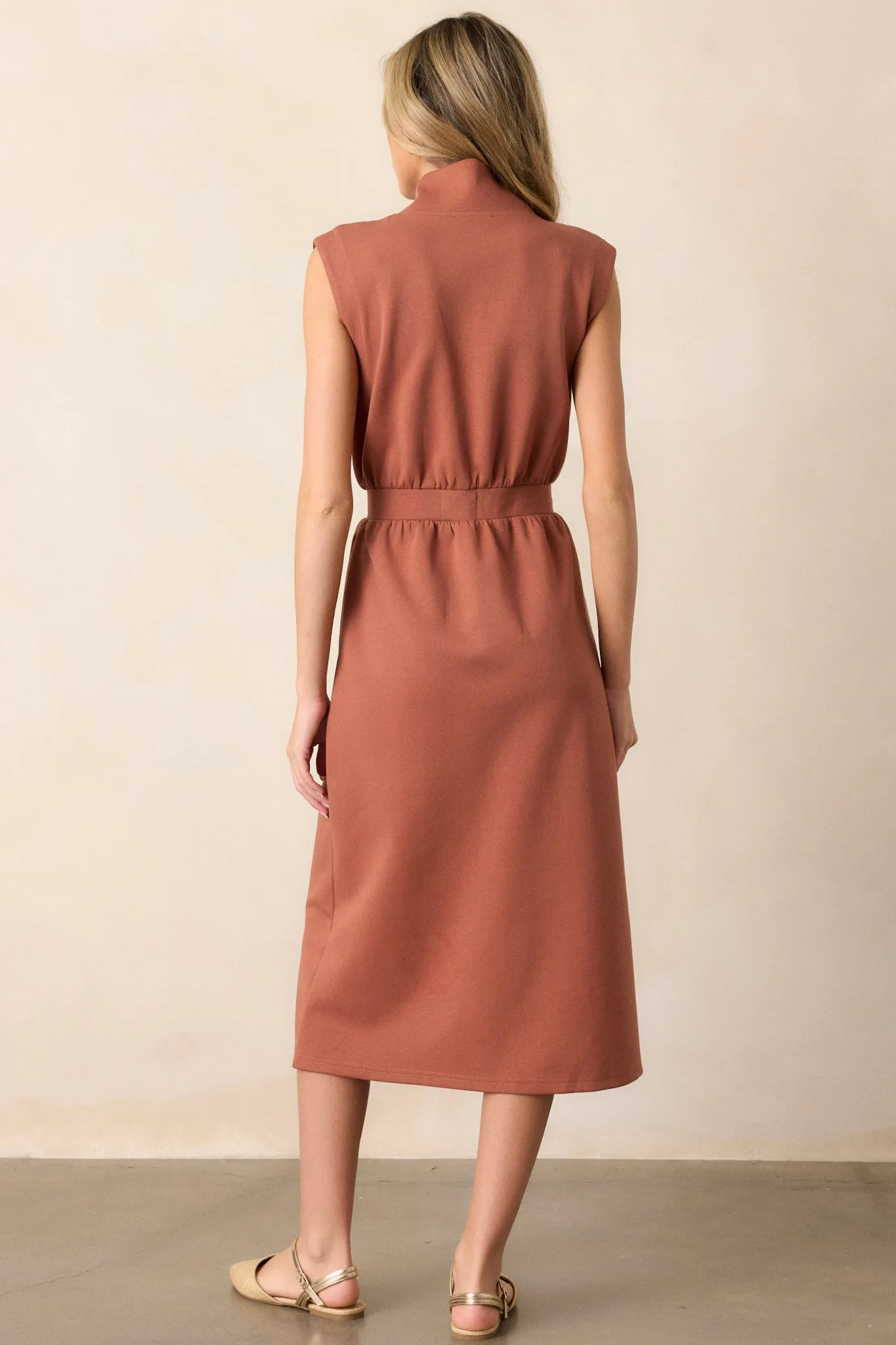 Distant Sun Terracotta Sleeveless Midi Dress