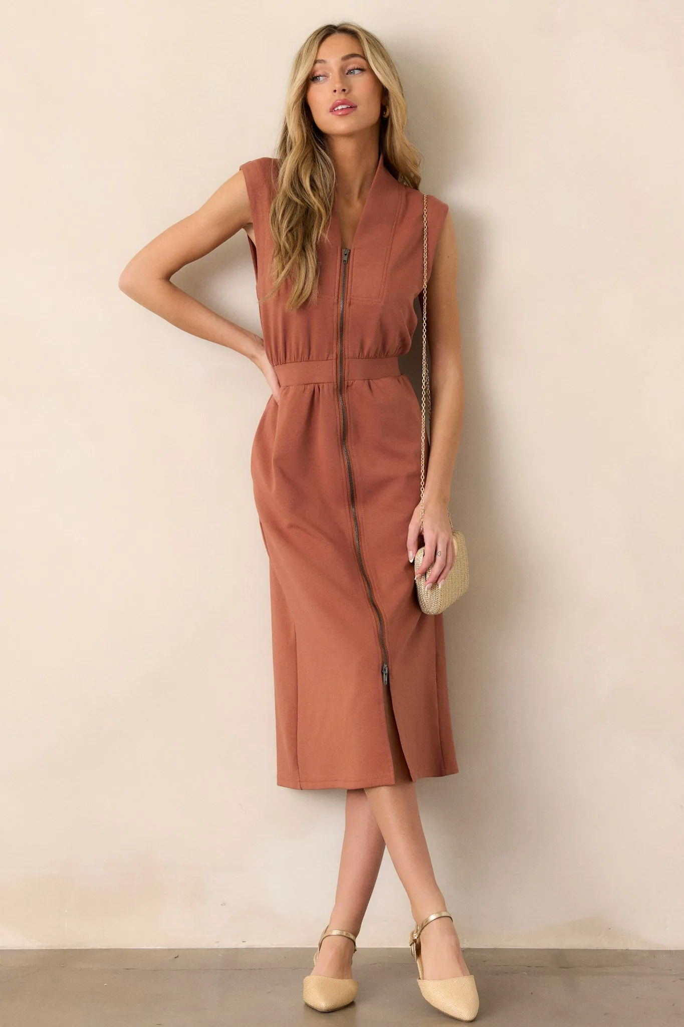 Distant Sun Terracotta Sleeveless Midi Dress