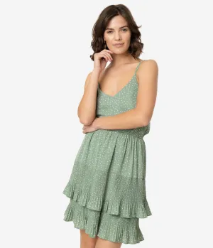 Dusty Sage Fit and Flare Tiered Spaghetti Strap Dress