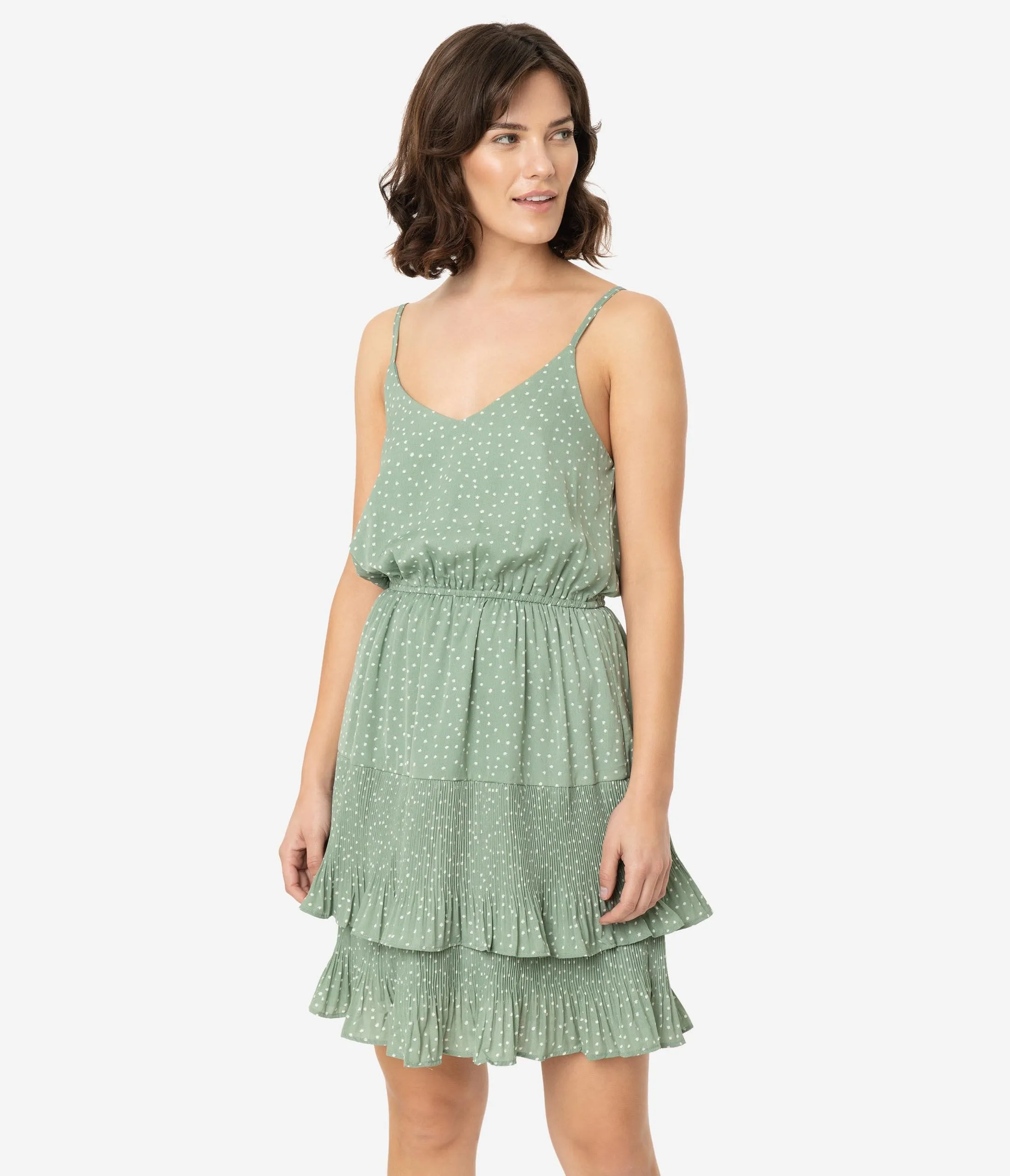 Dusty Sage Fit and Flare Tiered Spaghetti Strap Dress