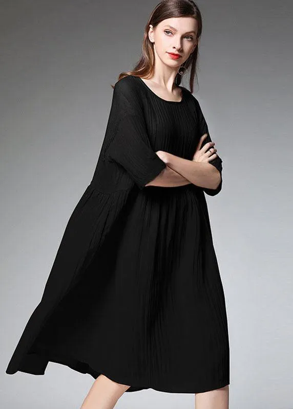 Elegant Black O-Neck Patchwork Summer Dresses