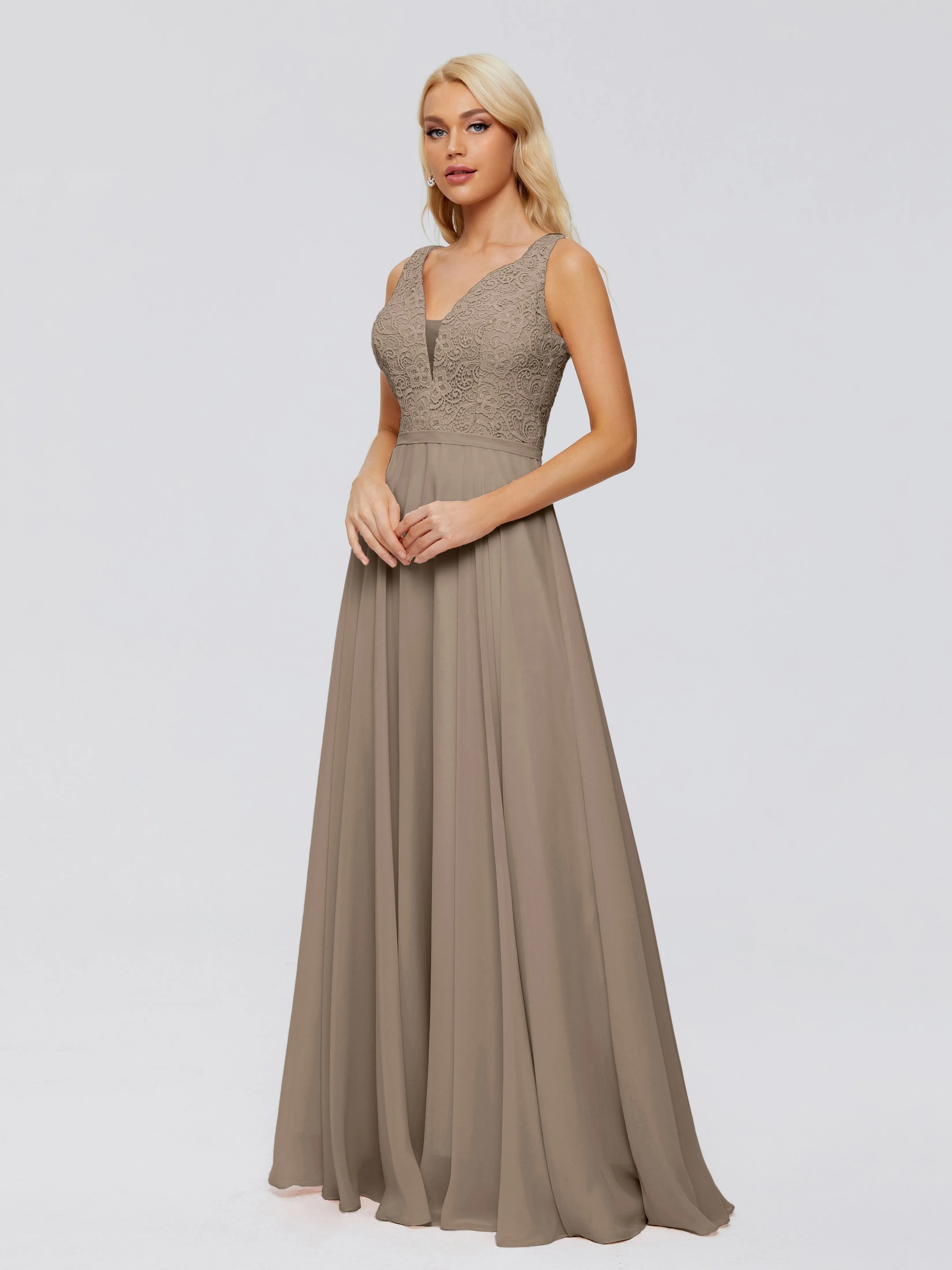 Eliza A-line V Neck Flowy Chiffon Bridesmaid Dresses