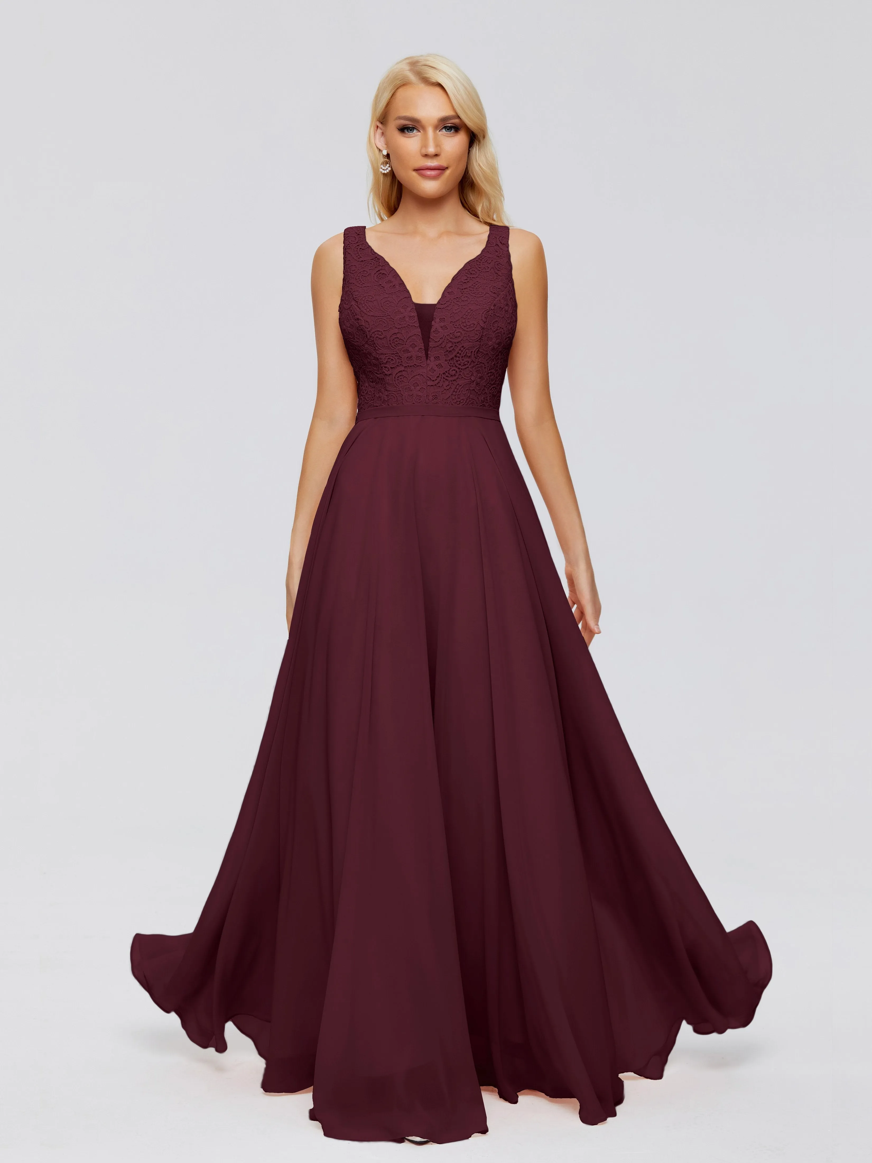 Eliza A-line V Neck Flowy Chiffon Bridesmaid Dresses