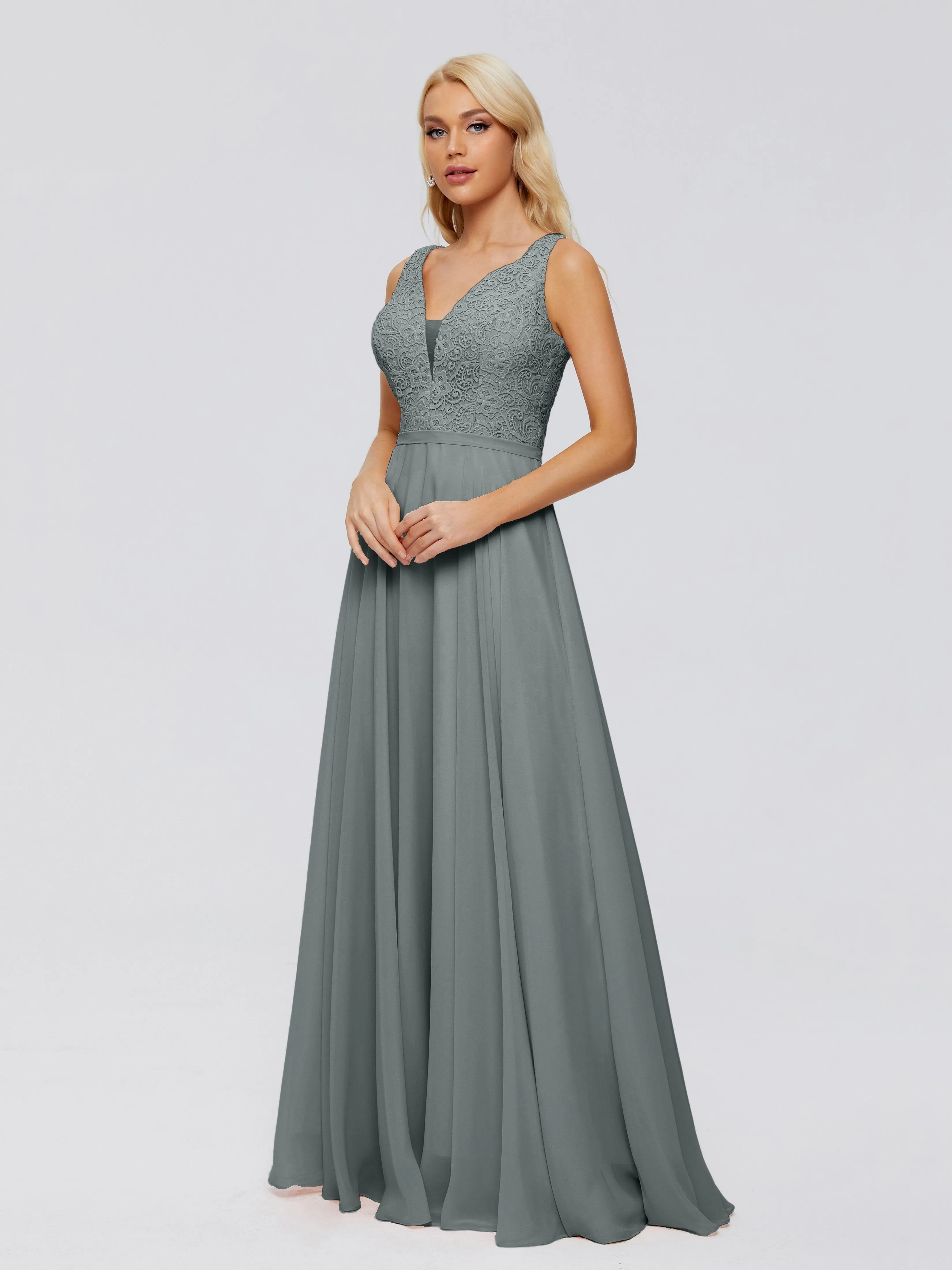 Eliza A-line V Neck Flowy Chiffon Bridesmaid Dresses