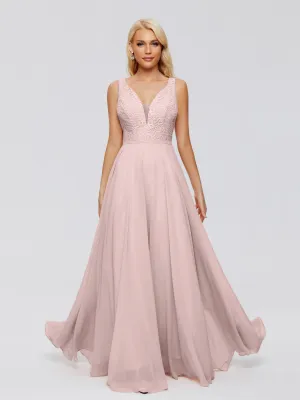 Eliza A-line V Neck Flowy Chiffon Bridesmaid Dresses