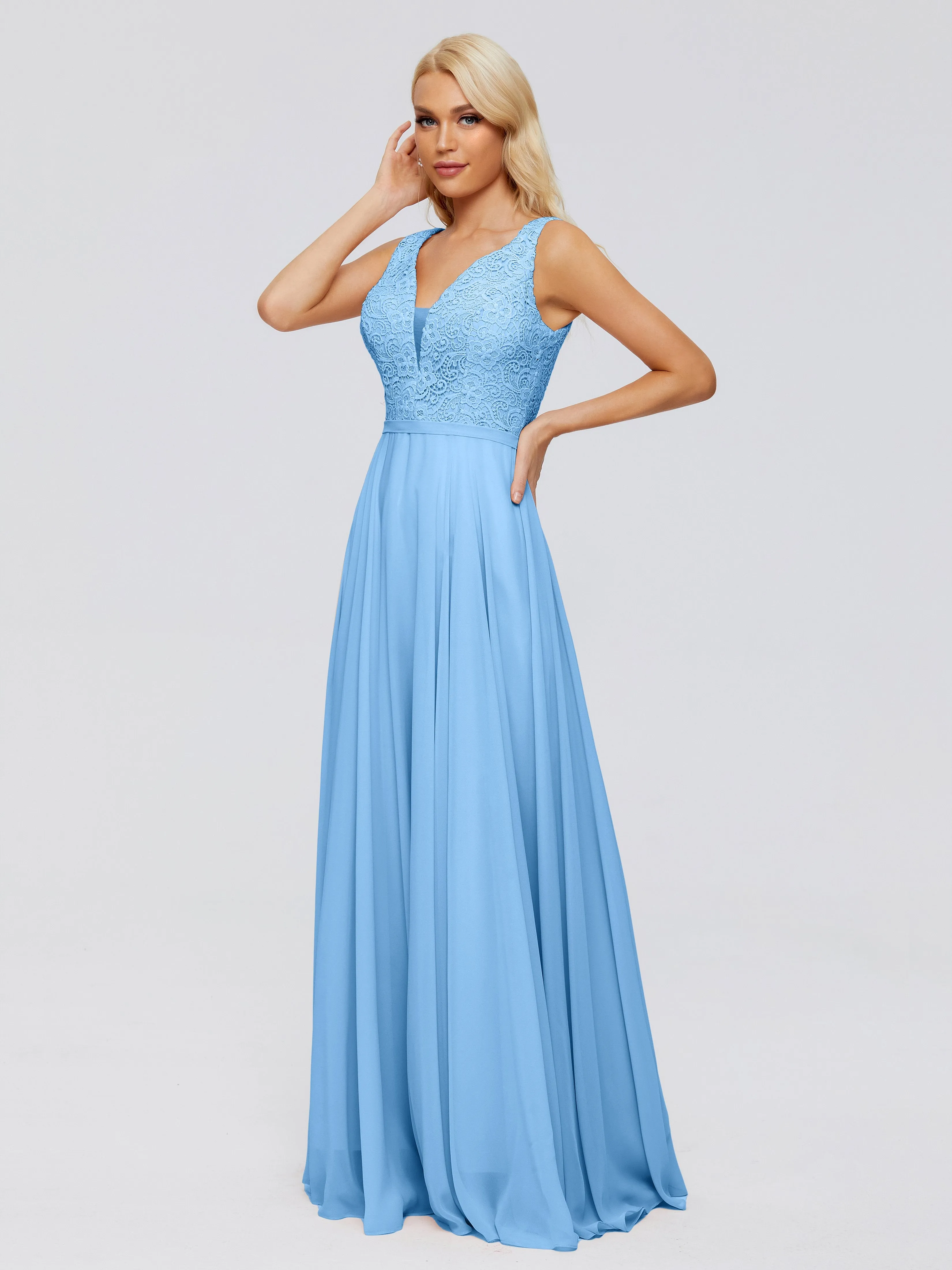 Eliza A-line V Neck Flowy Chiffon Bridesmaid Dresses