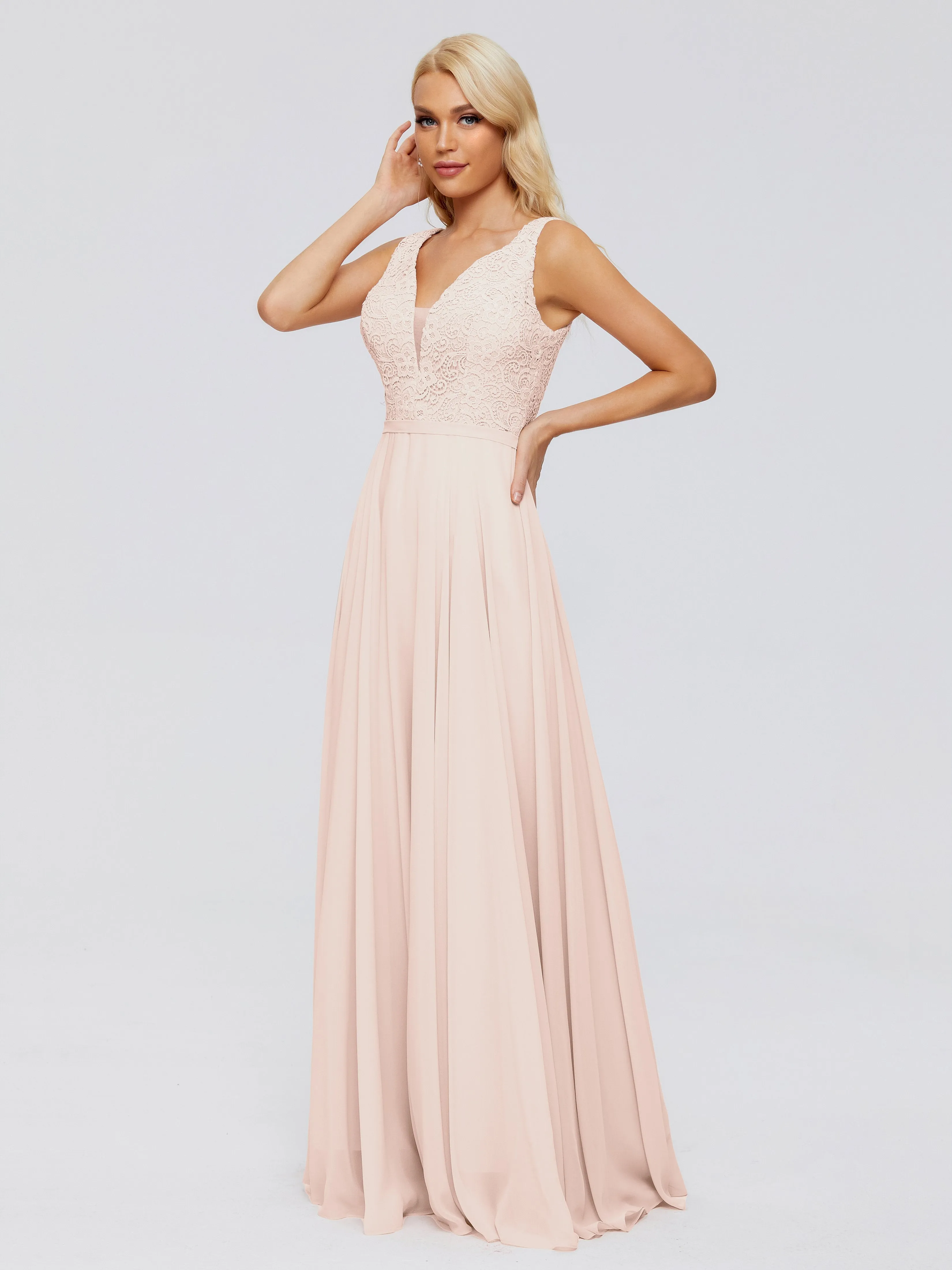 Eliza A-line V Neck Flowy Chiffon Bridesmaid Dresses