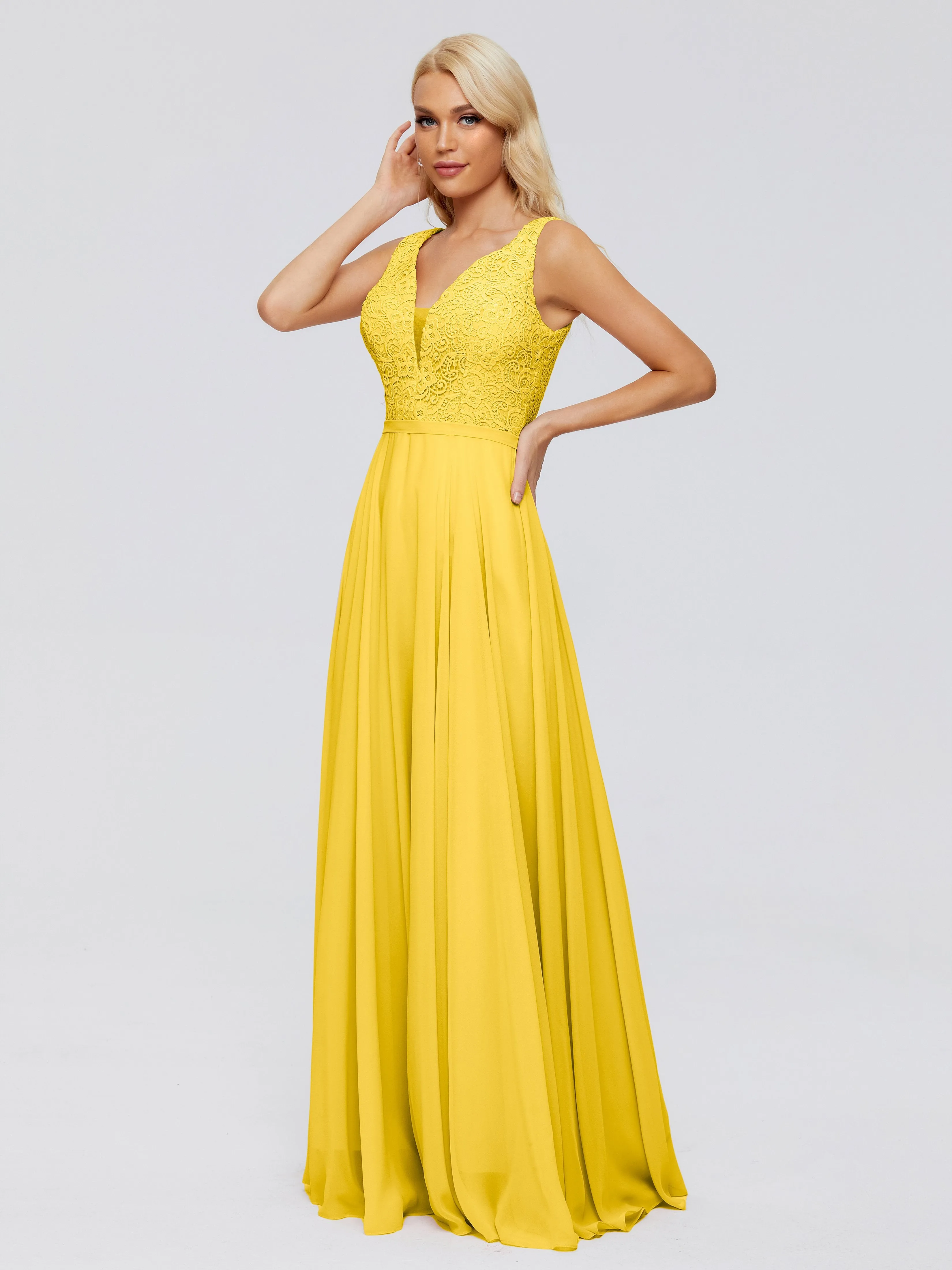 Eliza A-line V Neck Flowy Chiffon Bridesmaid Dresses