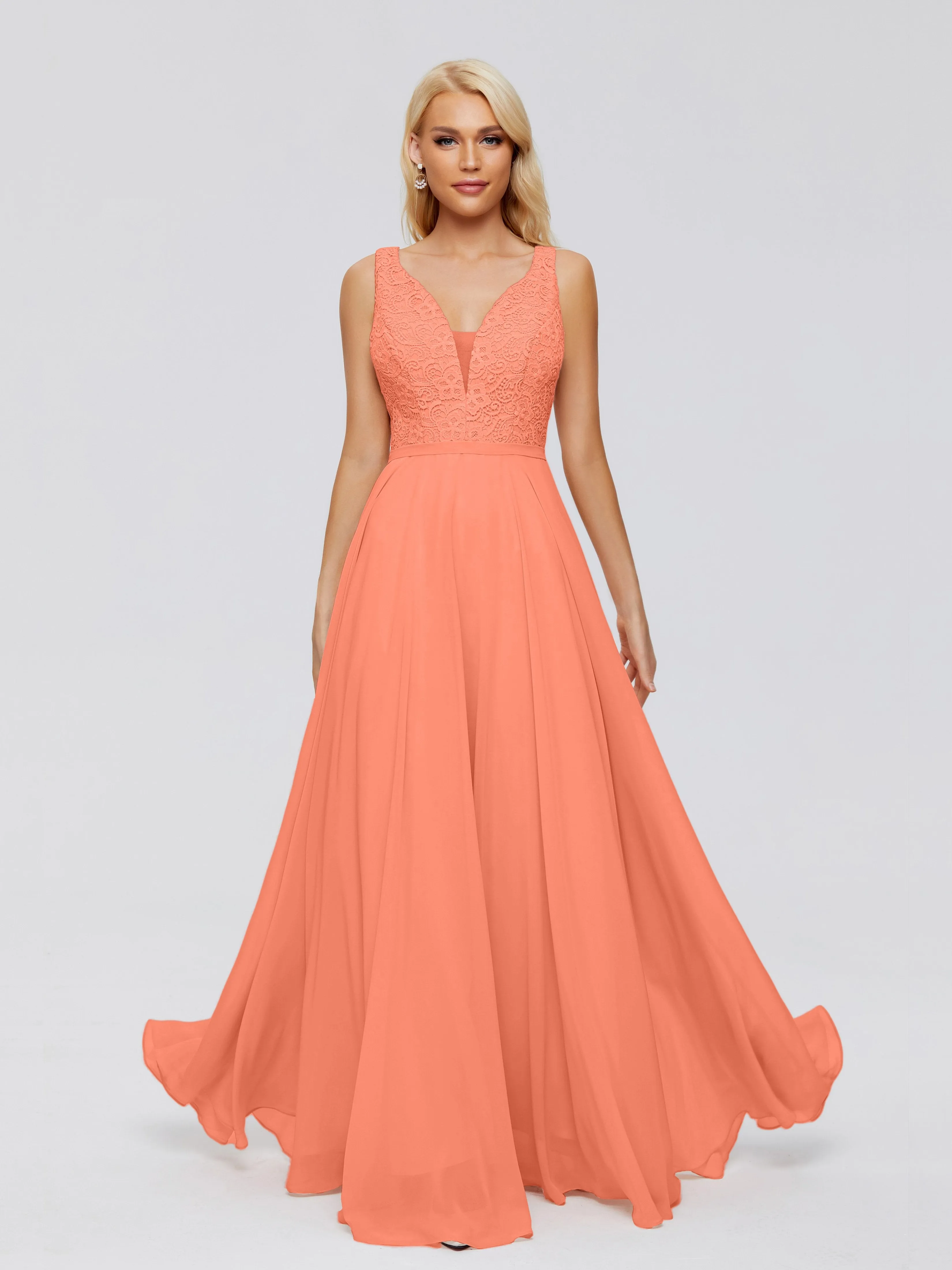 Eliza A-line V Neck Flowy Chiffon Bridesmaid Dresses