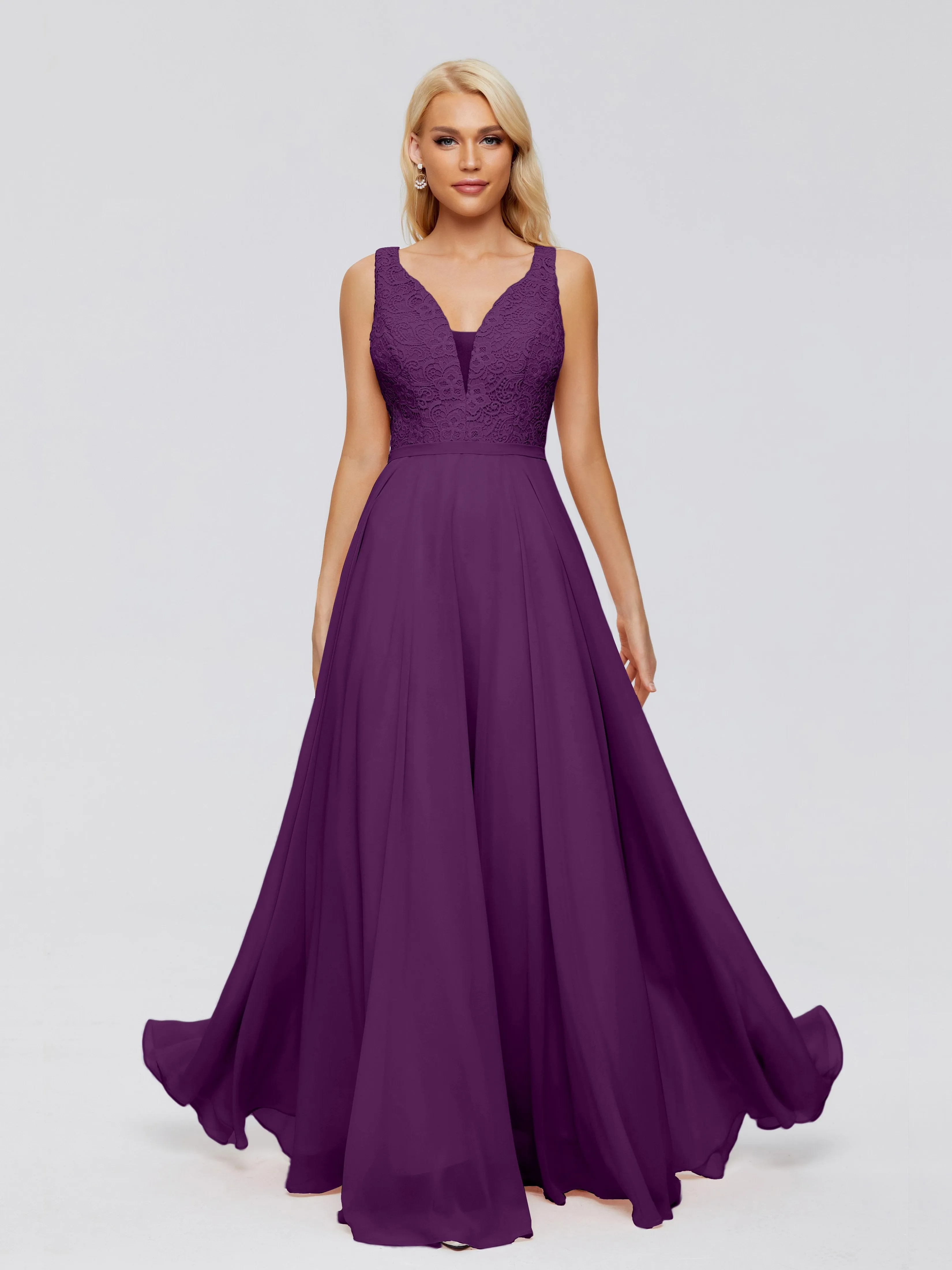 Eliza A-line V Neck Flowy Chiffon Bridesmaid Dresses