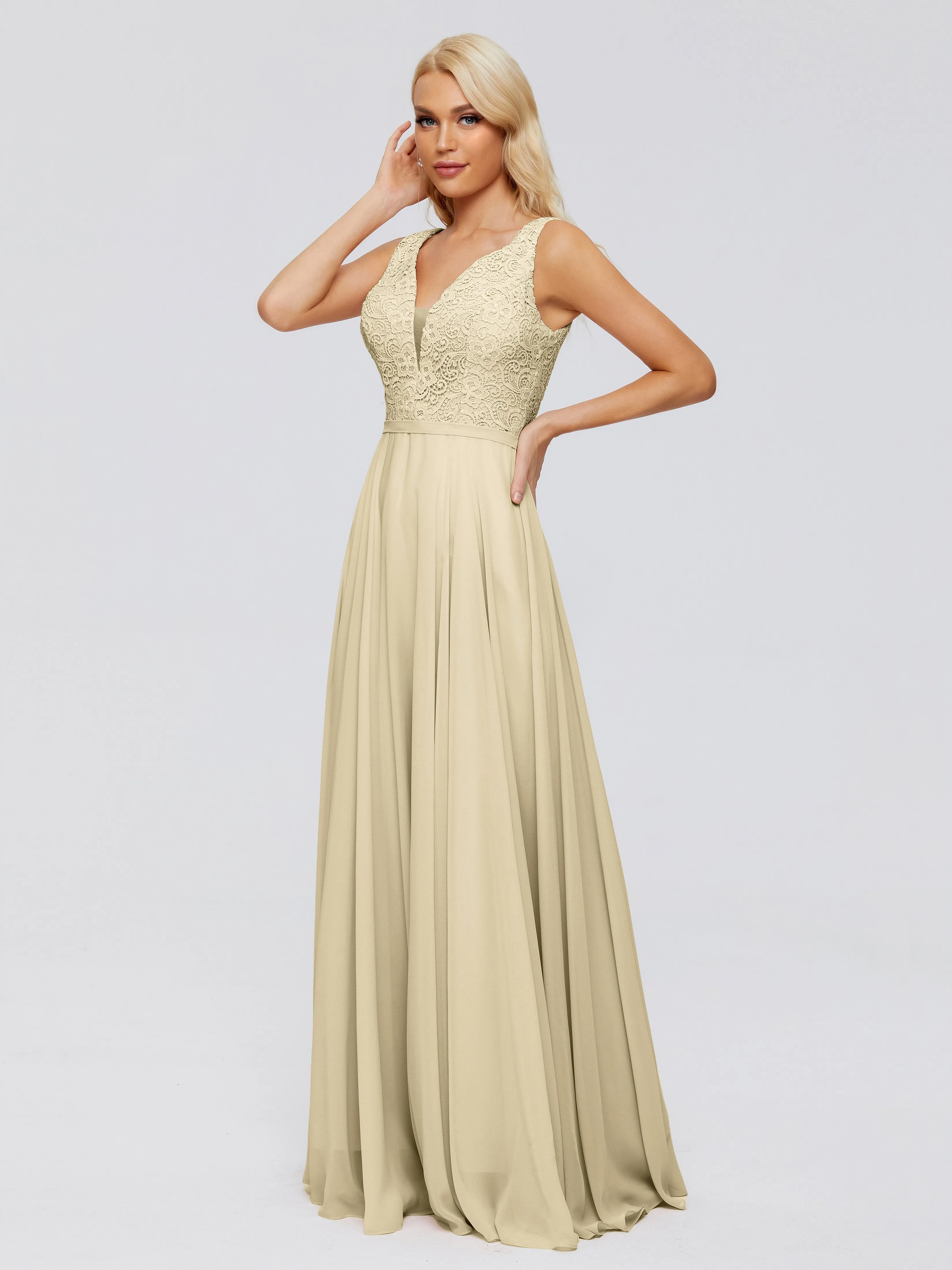 Eliza A-line V Neck Flowy Chiffon Bridesmaid Dresses