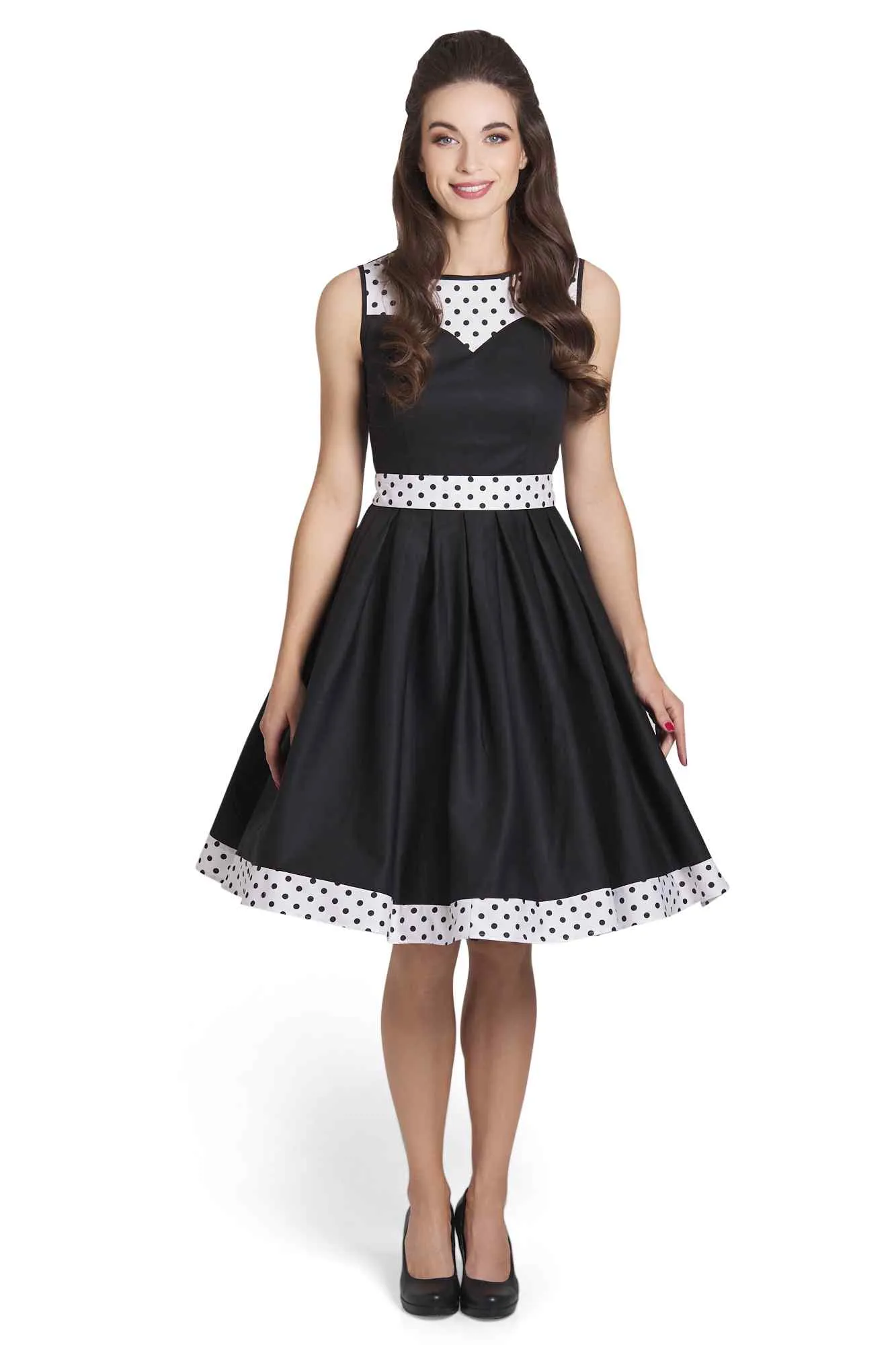 Elizabeth Swing Dress in Black & White Polka