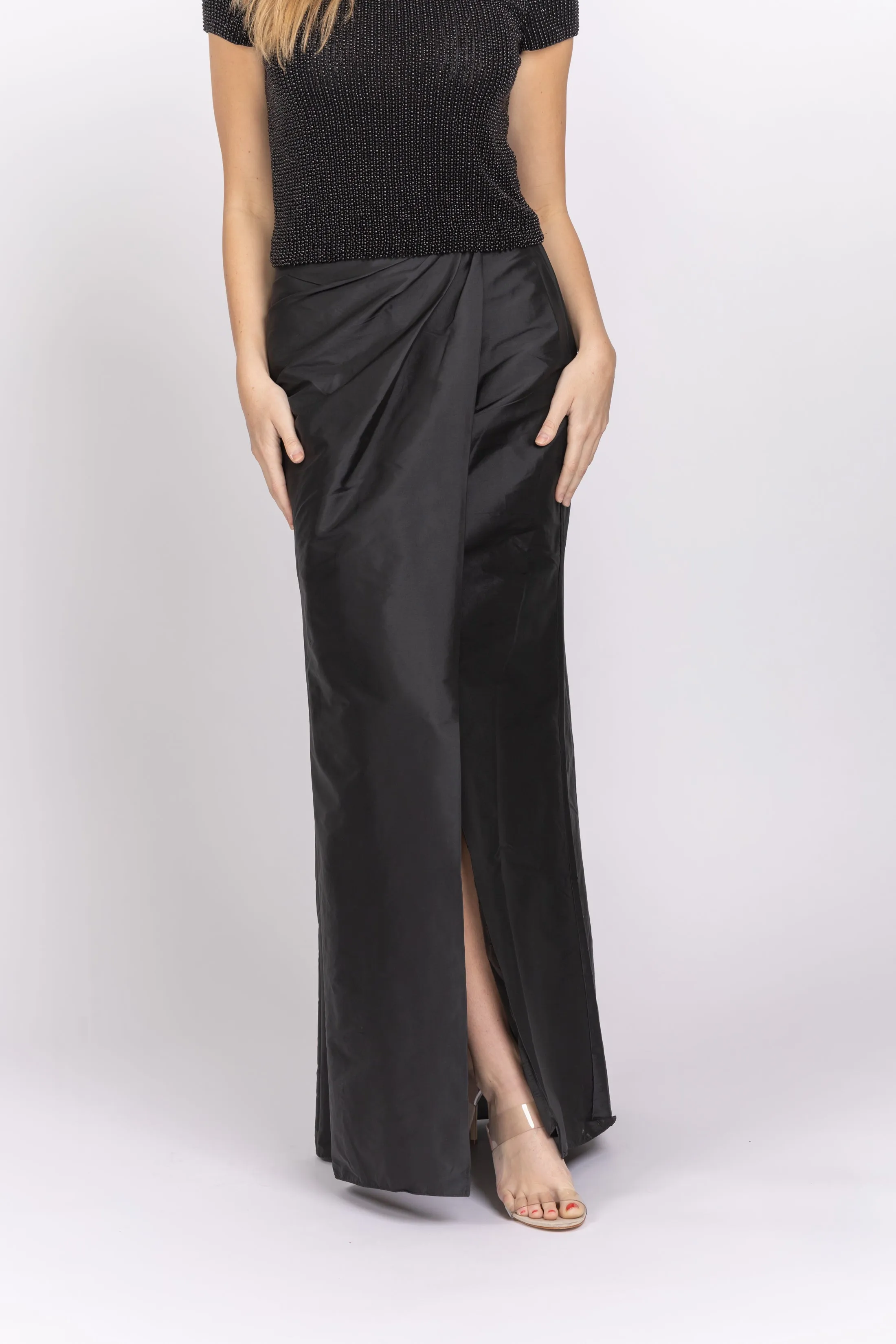 Emily Shalant Taffeta Slim Wrap Skirt Black