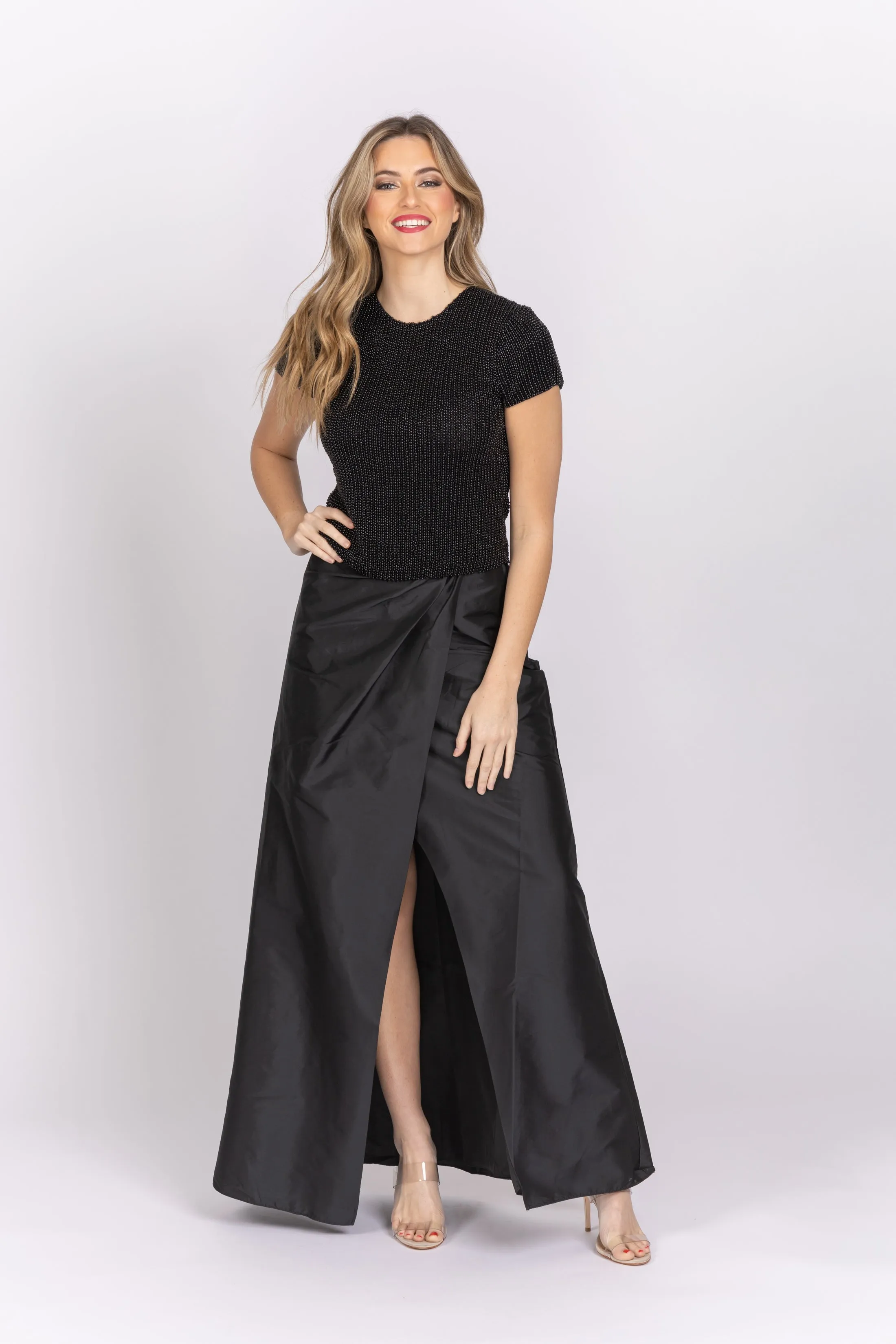 Emily Shalant Taffeta Slim Wrap Skirt Black