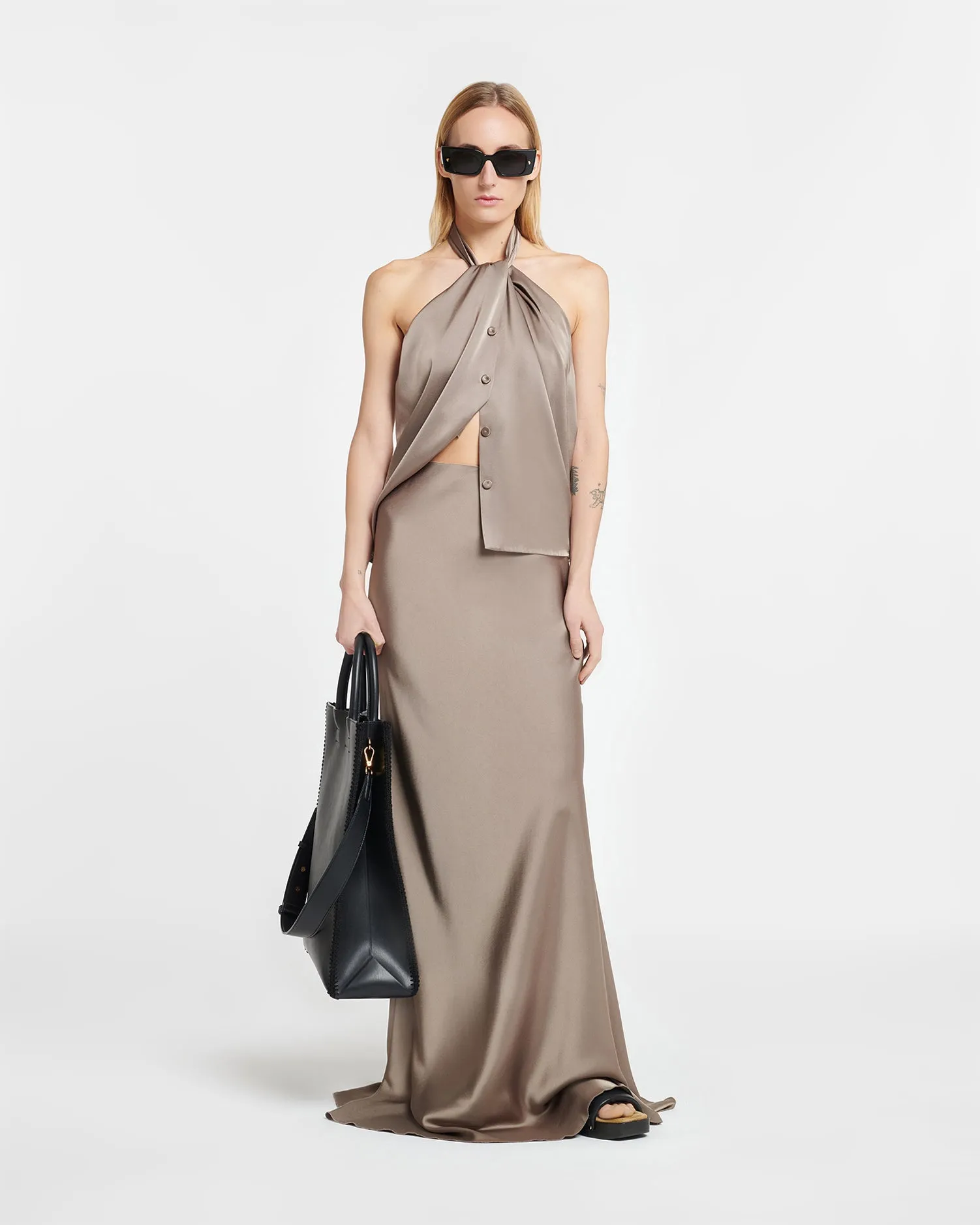 Fea - Slip Satin Maxi Skirt - Clay