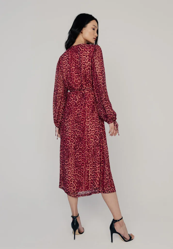 Fifi Wrap Leopard Print Midi Dress In Burgundy