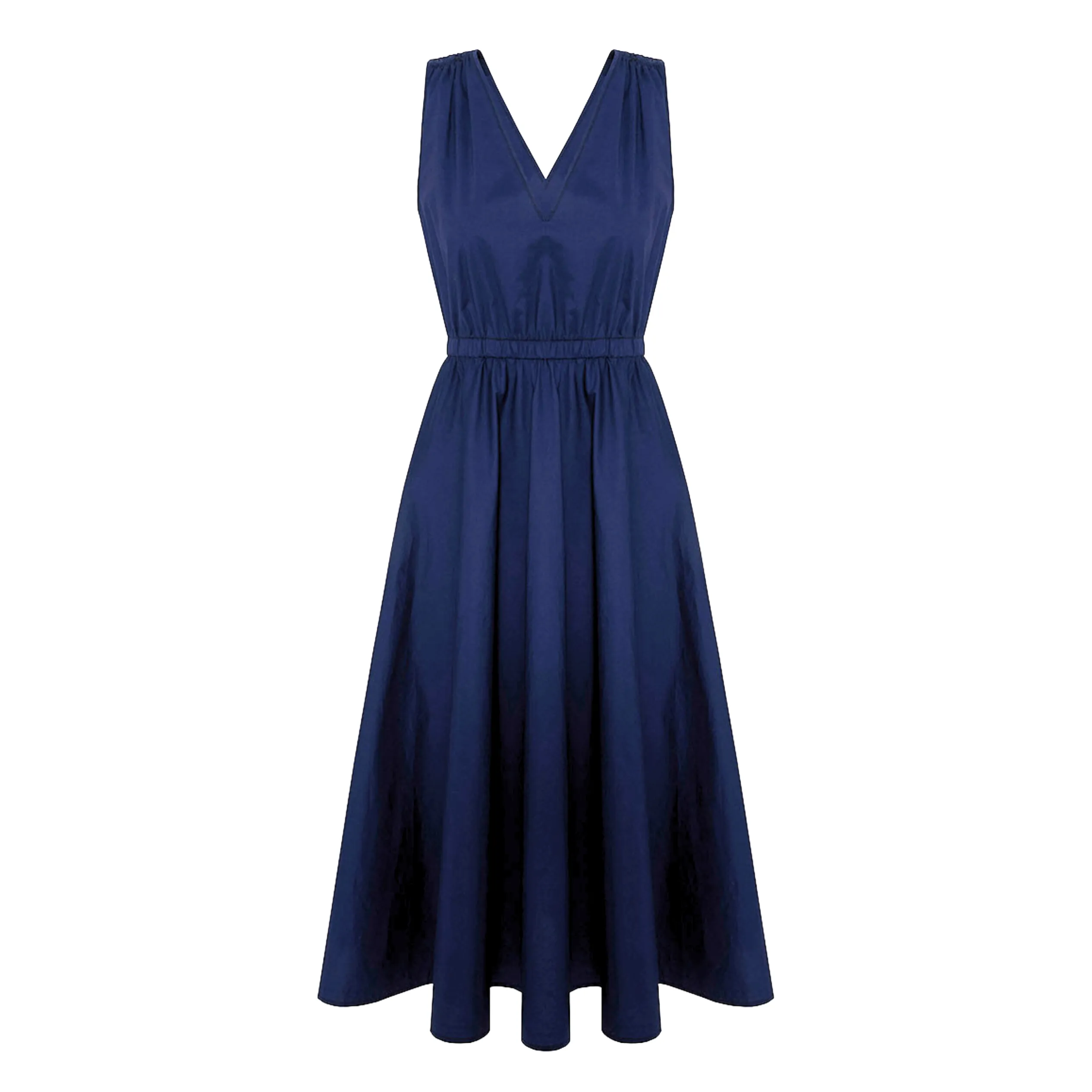 Fit and Flare V-Neck Dress - Navy