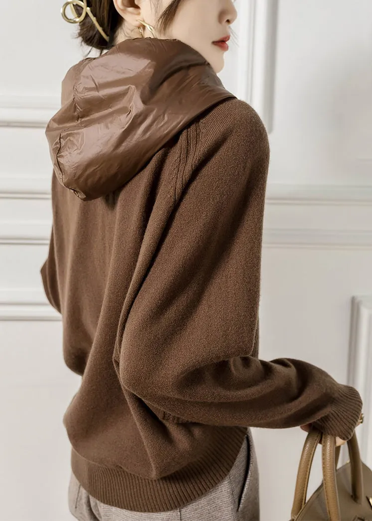 French Coffee Hooded Wool Knit Sweaters