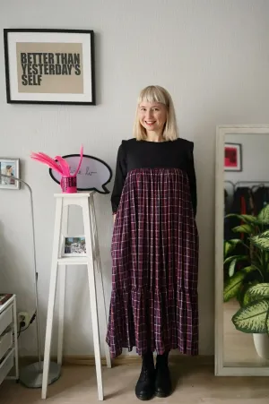 Fun, Comfy and Romantic Ruffle Dress with Beautiful Tartan Pattern Cotton Fabric and 3/4 Sleeves