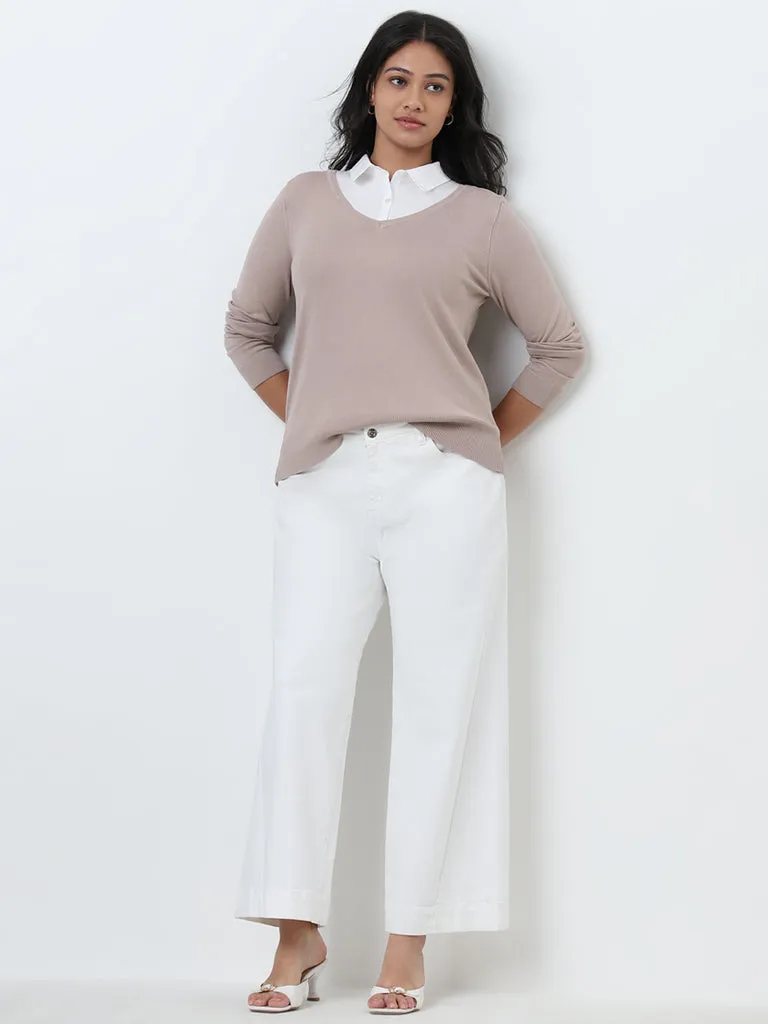 Gia Beige Collared Sweater